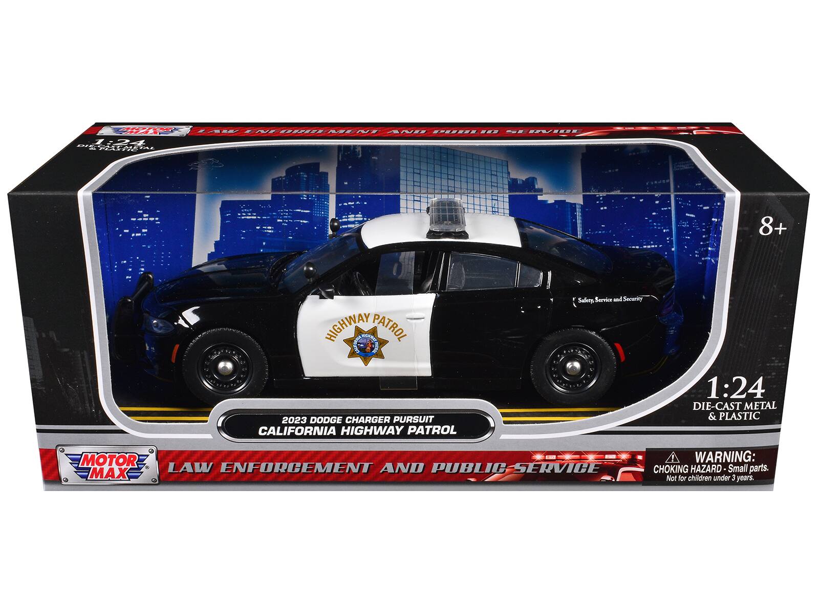 HIOT adao TAW - ENE SU0 M NT ANE 2222222 ..2 -- INIDE 1:24 DIS R FHHT 8+ HIGHWAY PATROL Safety Service and Security 2023 DODGE CHARGER PURSUIT CALIFORNIA HIGHWAY PATROL 1:24 DIE-CAST METAL & PLASTIC MOTOR MAX LAW ENFORCEMENT AND PUBLIC SERVICE WARNING: CHOKING HAZARD-Small parts. Not for children under 3 years.