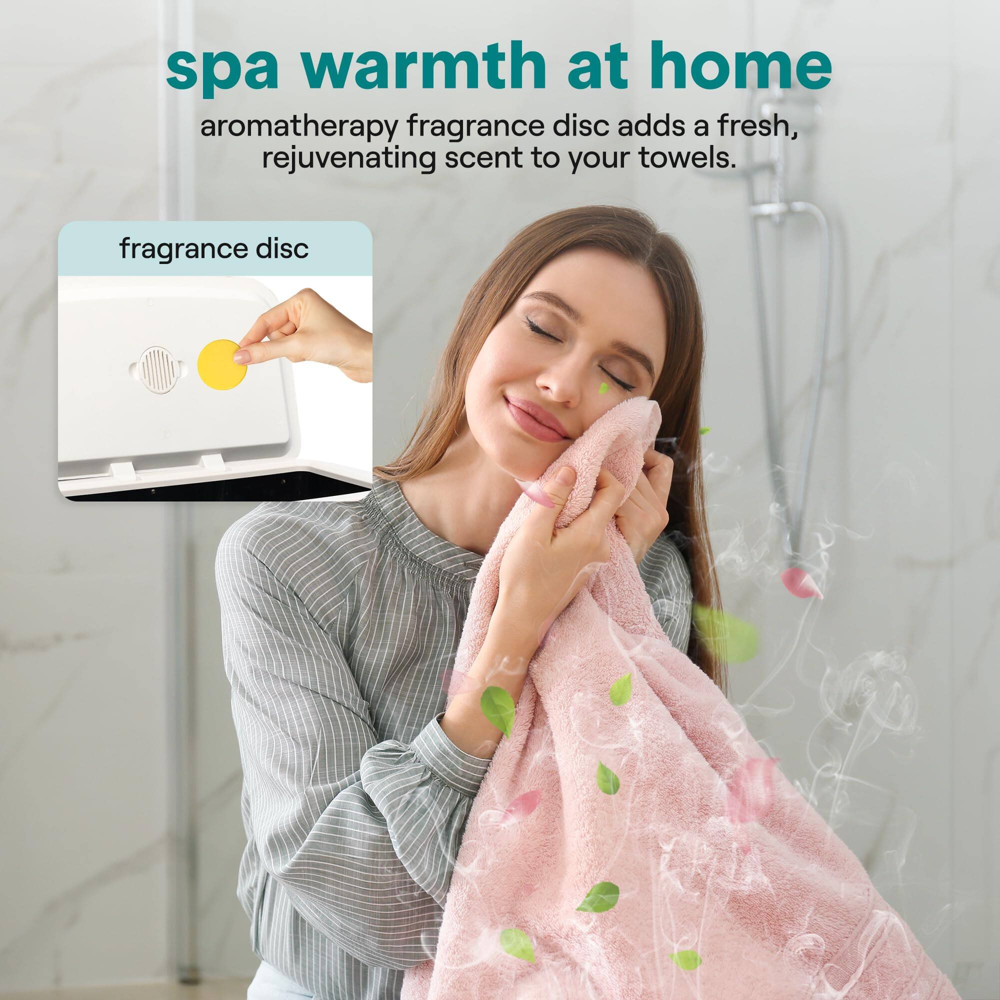 spa warmth at home  
aromatherapy fragrance disc adds a fresh, rejuvenating scent to your towels.  
fragrance disc
