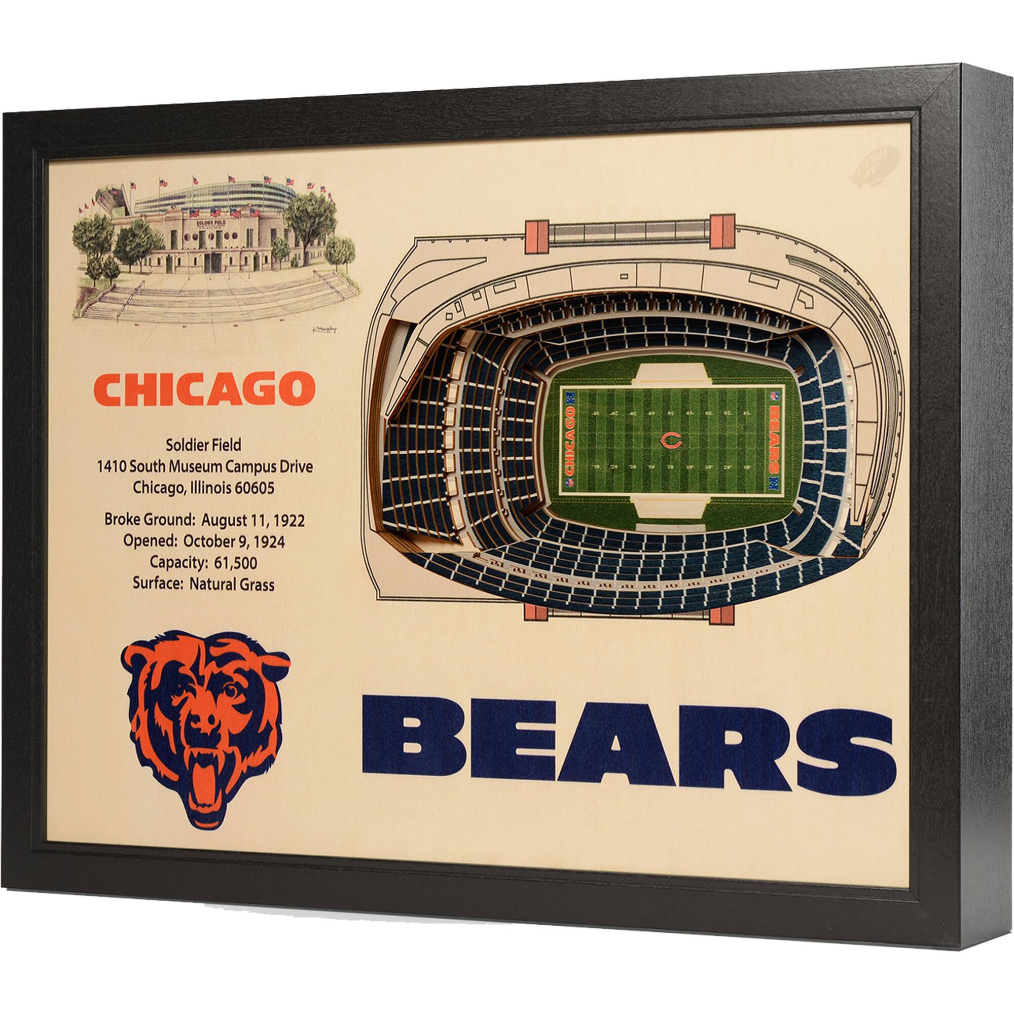 YouTheFan - Chicago Bears 25.5" x 19.5" Soldier Field Stadium Views Wall Art - Multicolor