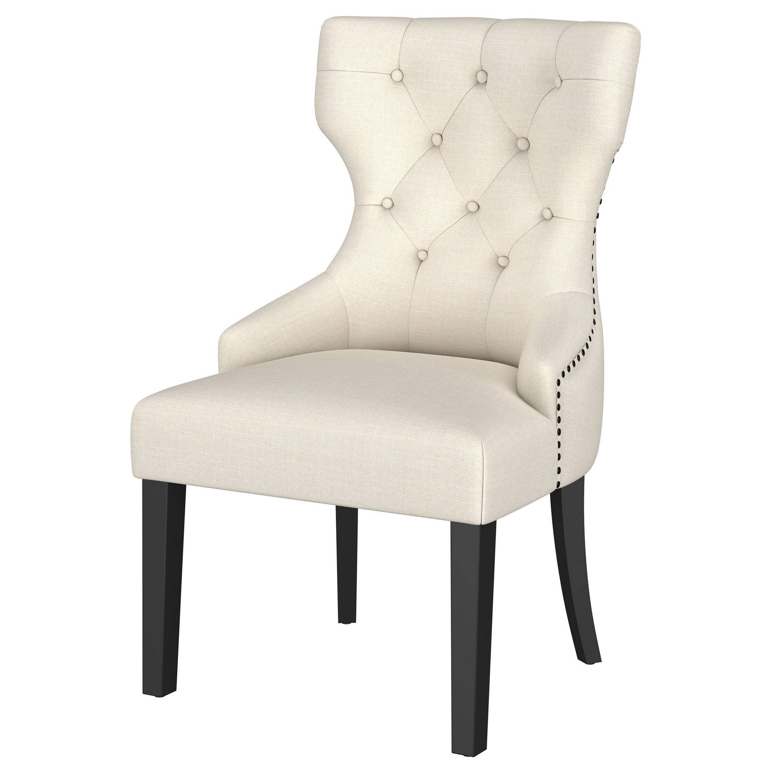 Alt View 2. Manhattan Lane - Aney Dining Side Chair, Curved Barrel Design, Beige Fabric - Beige, Black.