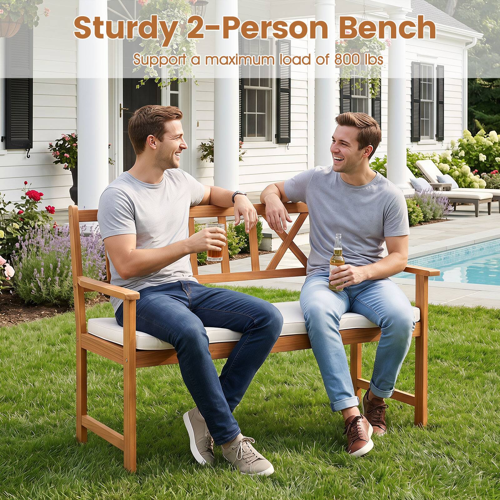 Sturdy 2-Person Bench  
Support a maximum load of 800 lbs