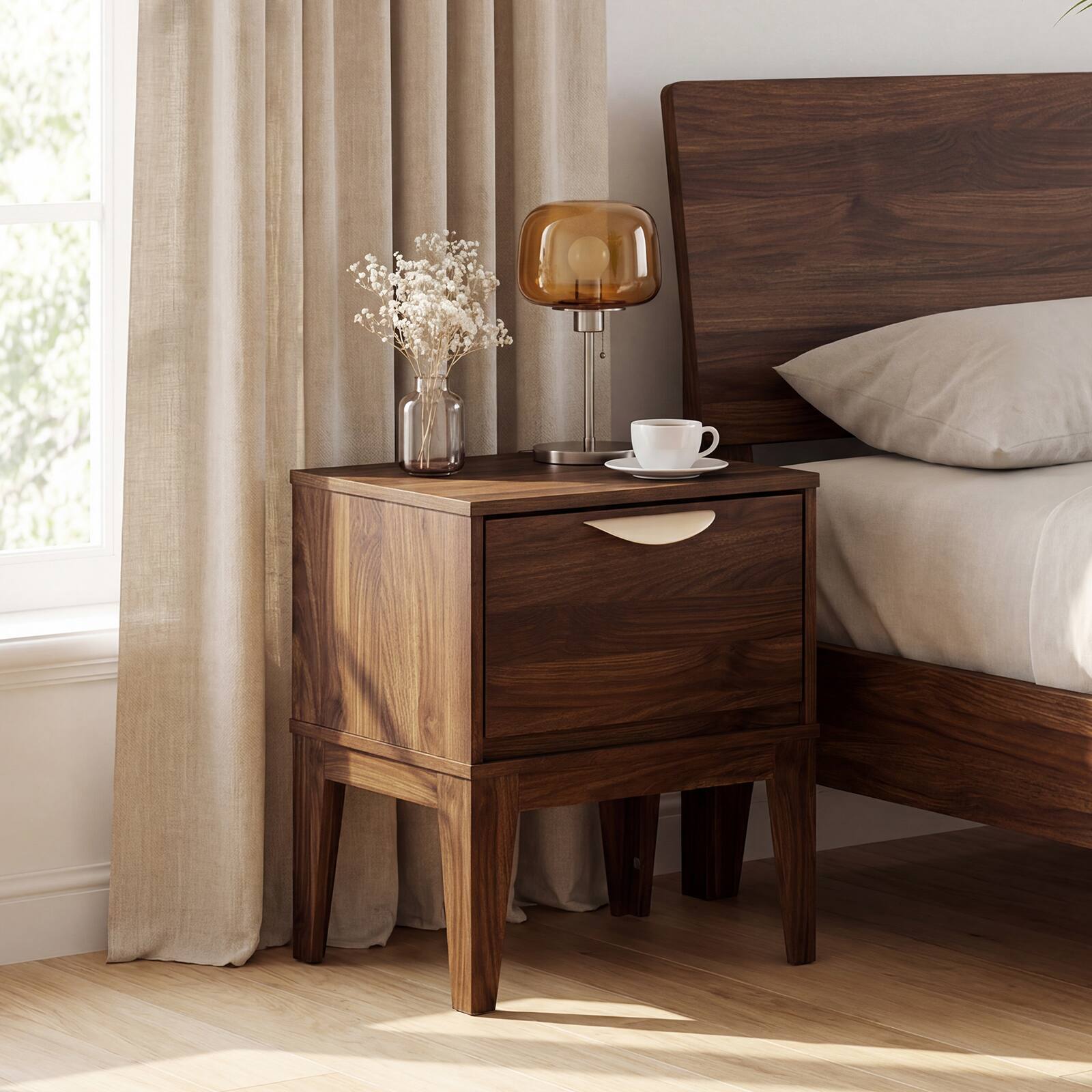 Alt View 3. Gymax - Gymax Nightstand w/ Storage Mid Century Modern Bedside Table w/ Drawer Walnut - Brown.