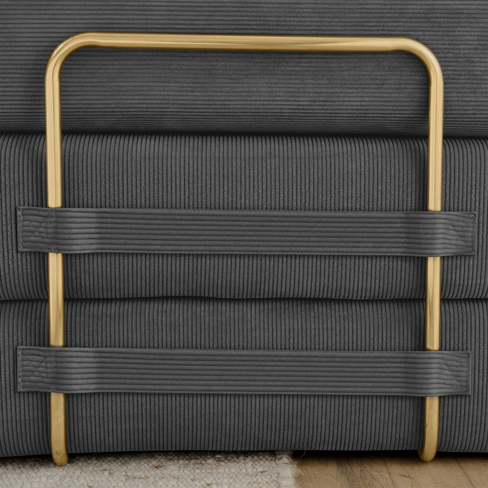 Back. Trinkets Crazed - 4-In-1 Free Combination Loveseat Convertible Sleeper Sofa Bed Floding Futon Couch Corduroy Modular Sofa Couch - Grey.