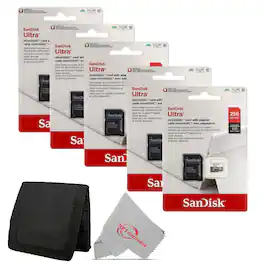 SanDisk Professional - 5x Sandisk Ultra 256GB 100MB/s Class 10 Micro SDXC Memory Card with Card Wallet