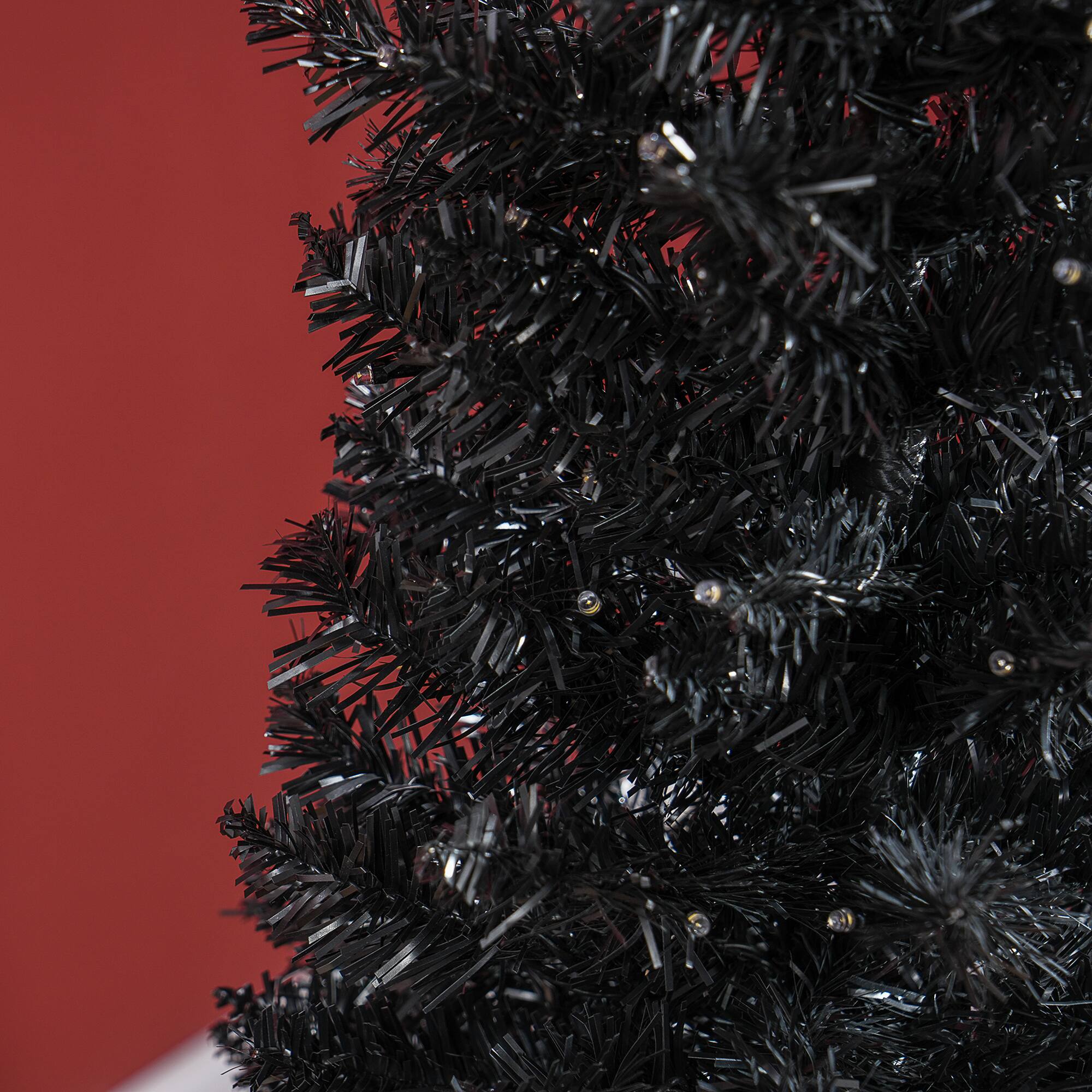 Alt View 8. Homcom - Tall Pre-Lit Slim Noble Fir Artificial Pencil Christmas Tree with 200 Warm White LED Lights and 390 Tips - Black.