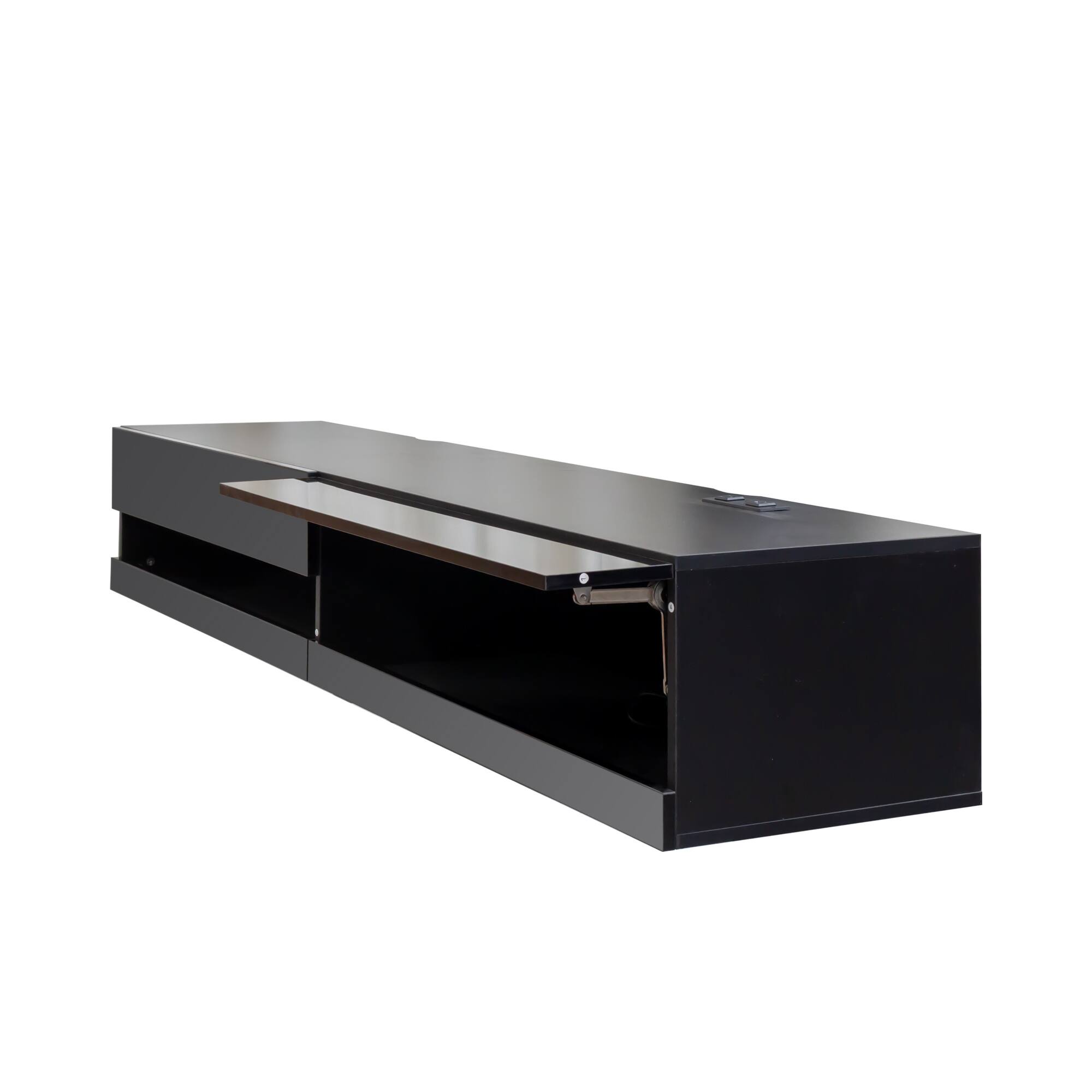 Alt View 6. GOODSILO - Wall Mounted Floating TV Stand with LED Lights and Charging Station - Black.