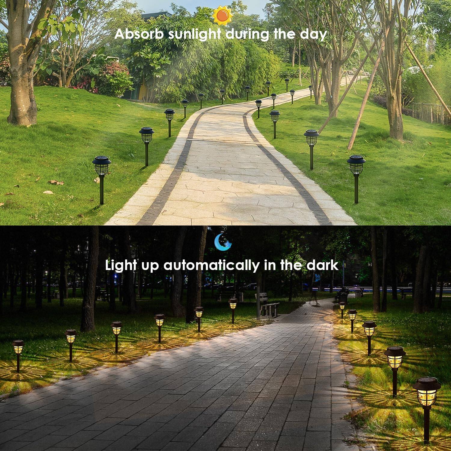 Absorb sunlight during the day  
Light up automatically in the dark