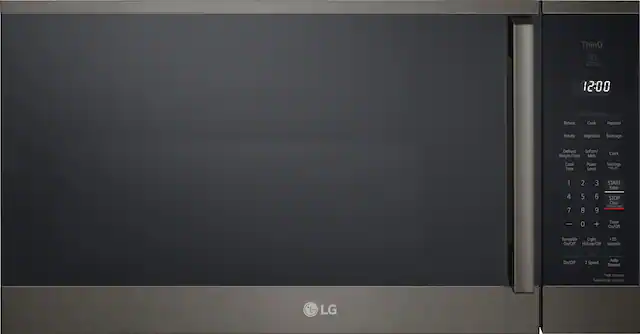 ThinQ
12:00
Reheat
Cook
Popcorn
Potato
Vegetable
Beverage
Defrost
Soften/Cook
Melt
Clock
Cook Time
Power Level
Settings
W
1 4 7
2 5 8
3 6 9
START
Enter
STOP
Clear
Cons
Lan
0 +
Timer On/Off
Turntable Light
30 On/Off
HI/Low/Off
seconds On/Off
VENI
2 Speed
Auto
Timeset
"Hard 1 seconds
Express Cook
Souch -6
LG