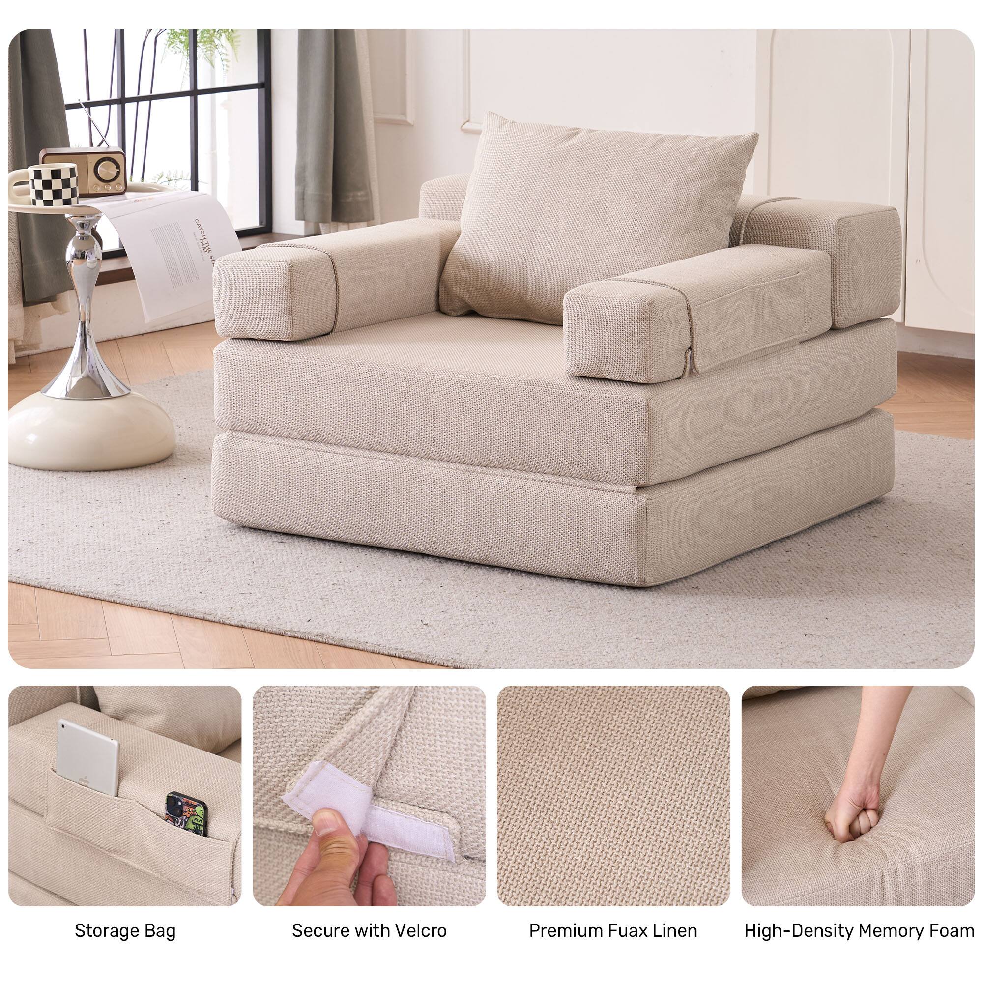 Storage Bag, Secure with Velcro, Premium Fuax Linen, High-Density Memory Foam