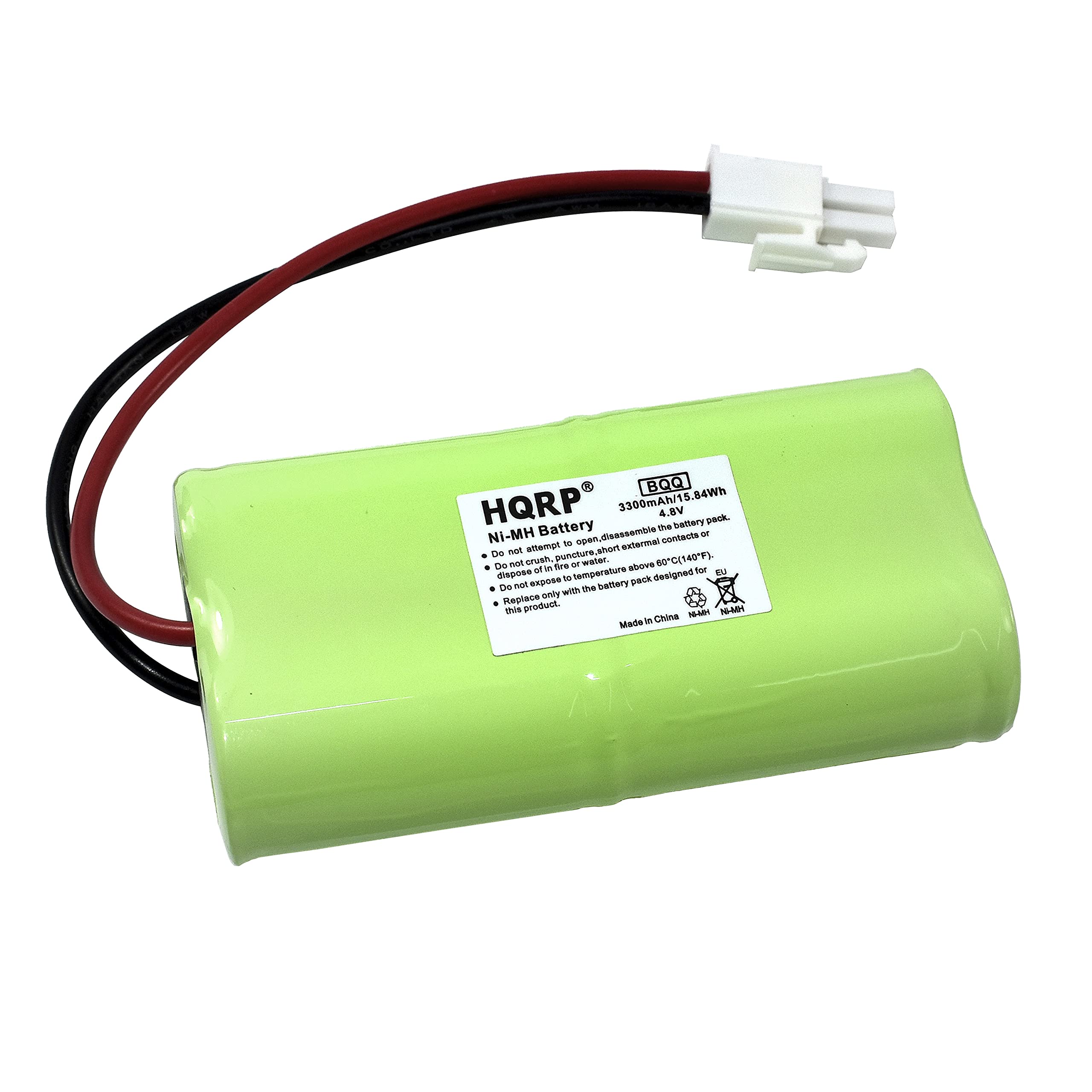 HQRP Battery  
NI-MH Battery  
3300mAh/15.84Wh  
80Q  
Made in China  

Do not attempt to open, disassemble the battery pack.  
Do not dispose of in fire, puncture or short circuit.  
Do not expose to temperature above 80°C (176°F).  
Do not replace with the battery pack designed for this product.  

Made in China  

EU