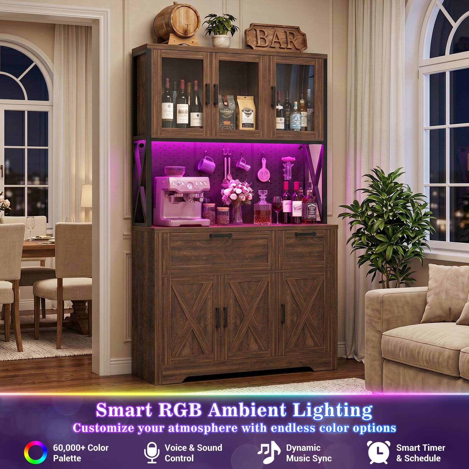 Smart RGB Ambient Lighting  
Customize your atmosphere with endless color options  
60,000+ Color Palette  
Voice & Sound Control  
Dynamic Music Sync  
Smart Timer & Schedule