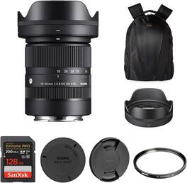 Sigma - 18-50mm F2.8 DC DN Contemporary Lens for Fujifilm X+Tiffen UV+128GB (Set)