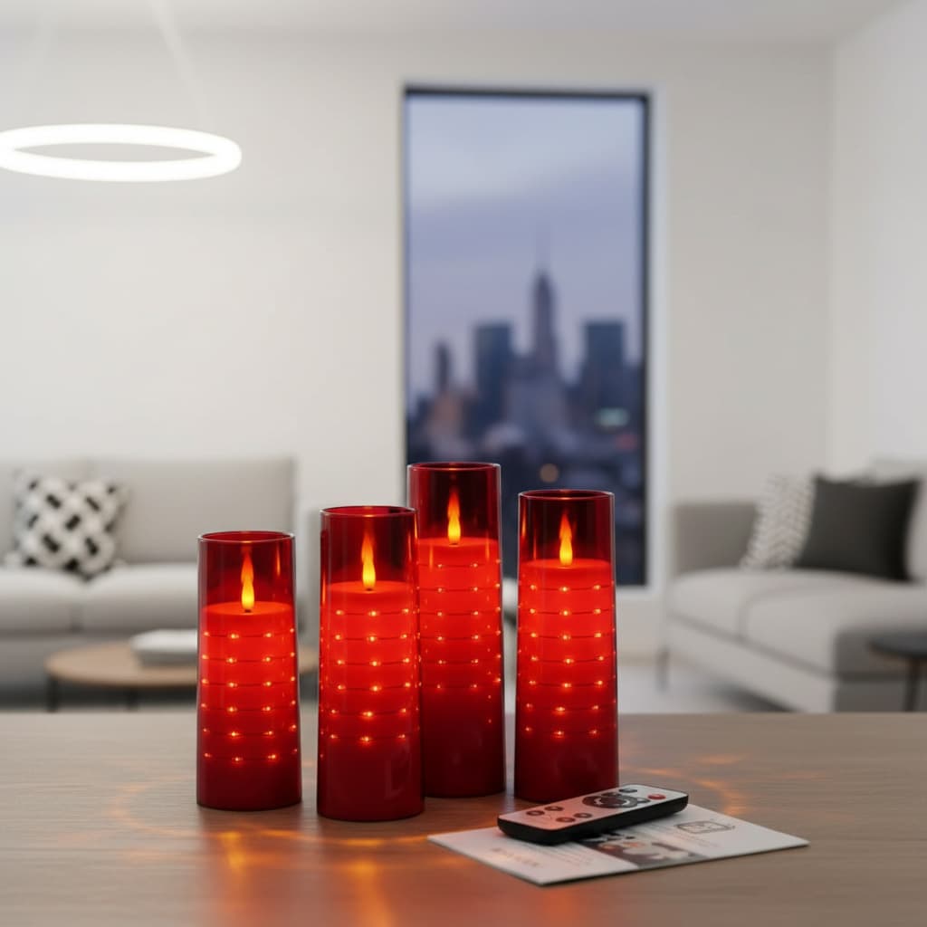 Alt View 3. FINEAK - 5 Pack Red Flameless LED Candles Embedded Star String,Battery-Operated - Red.