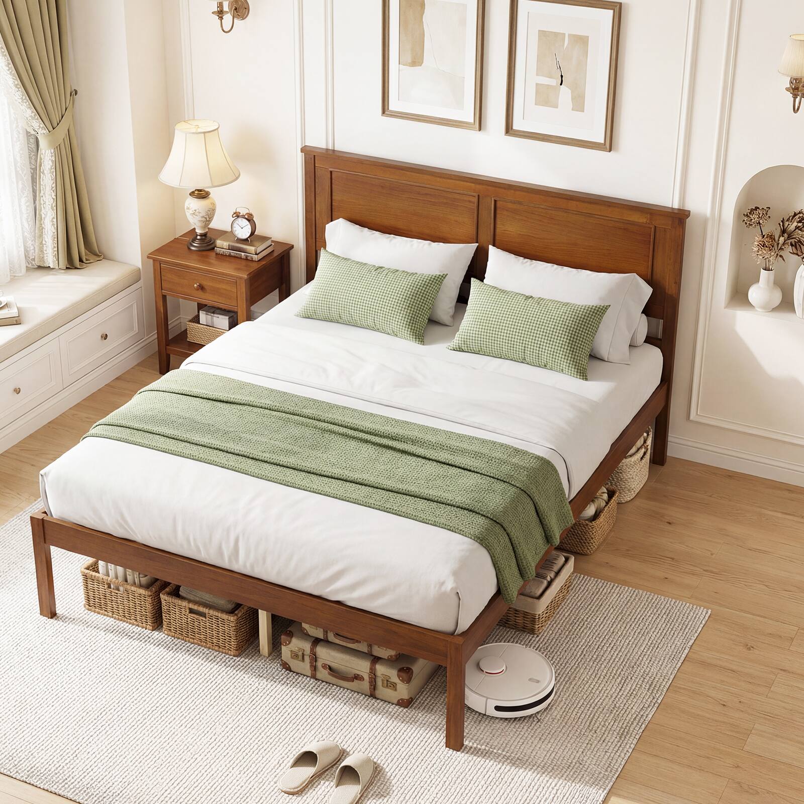 Alt View 3. Gymax - Gymax Full Size Bed Frame Farmhouse Wooden Platform Bed w/Headboard Under-Bed Storage - Brown.