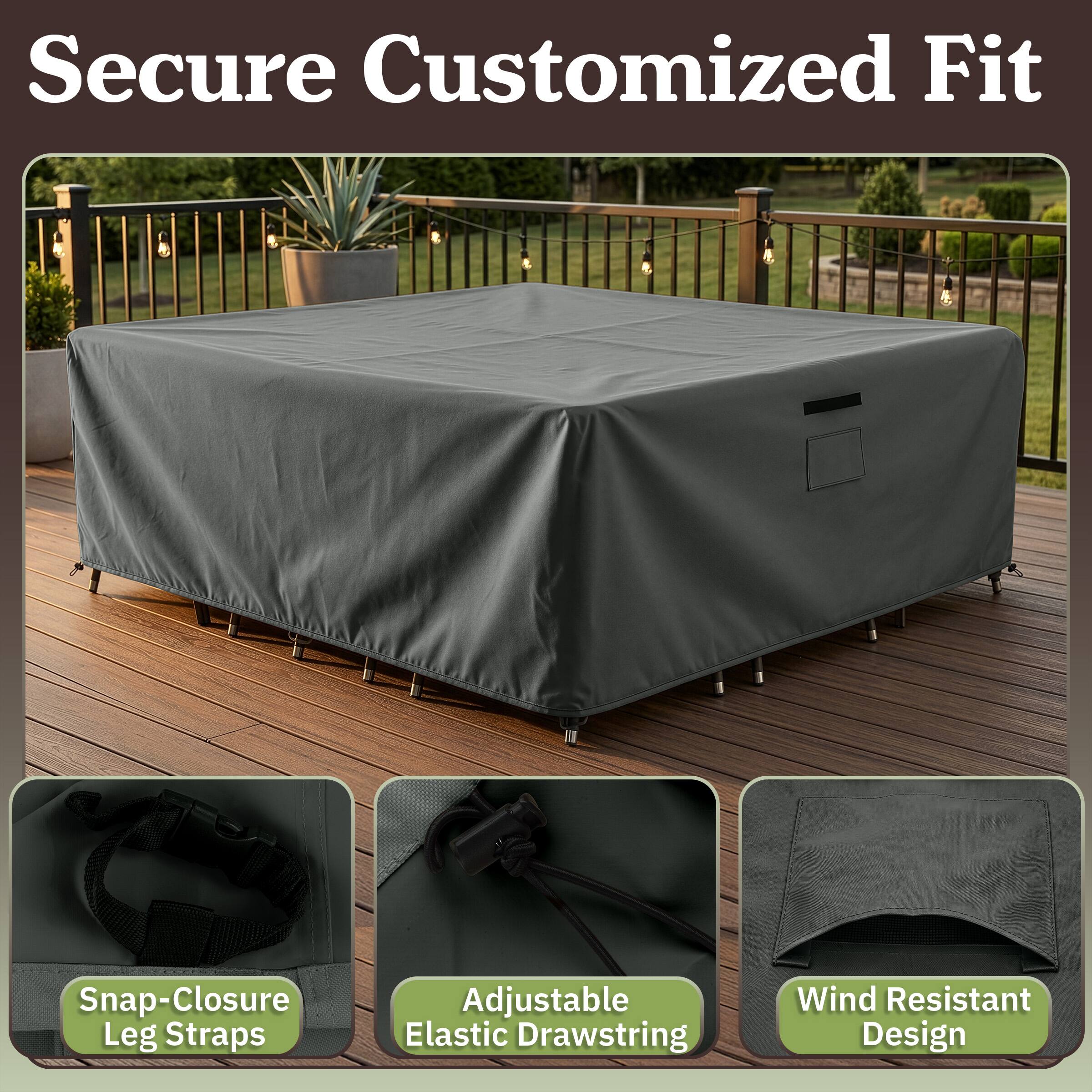 Secure Customized Fit

- Snap-Closure Leg Straps
- Adjustable Elastic Drawstring
- Wind Resistant Design