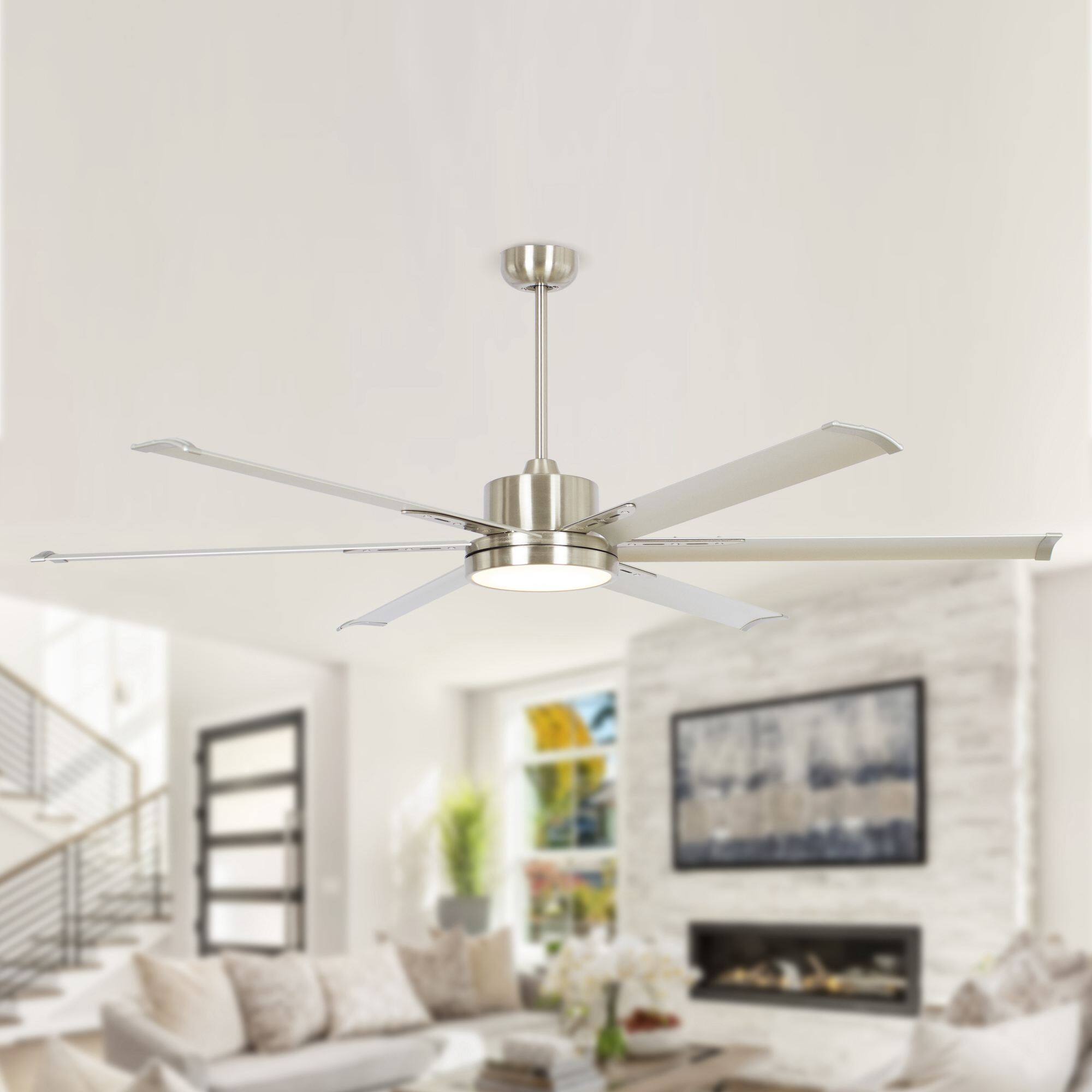 Alt View 7. Parrot Uncle - 65" Modern Silver LED Large Ceiling Fan with Remote Control - Nickel.