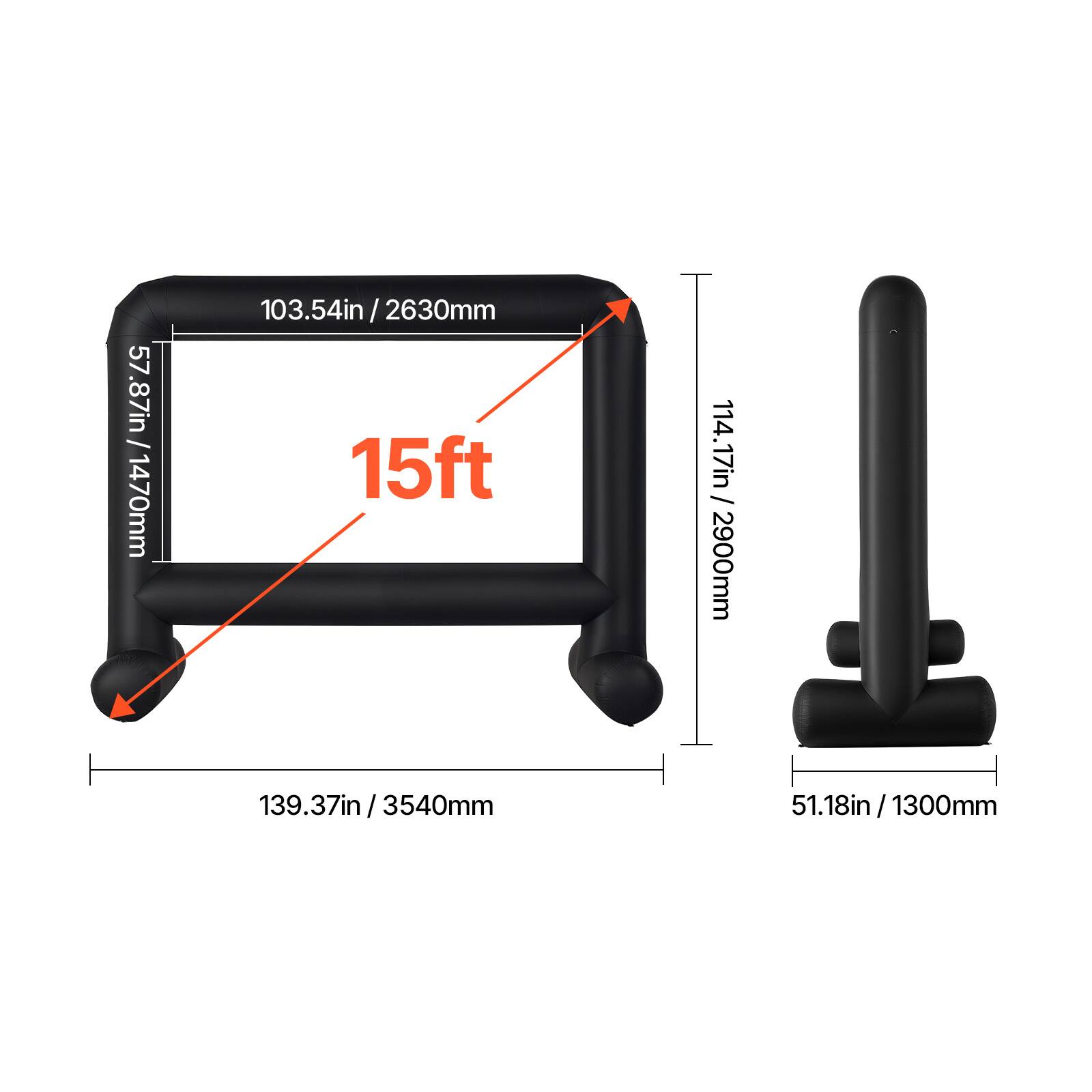 57.87in / 1470mm, 103.54in / 2630mm, 15ft, 114.17in / 2900mm, 139.37in / 3540mm, 51.18in/1300mm