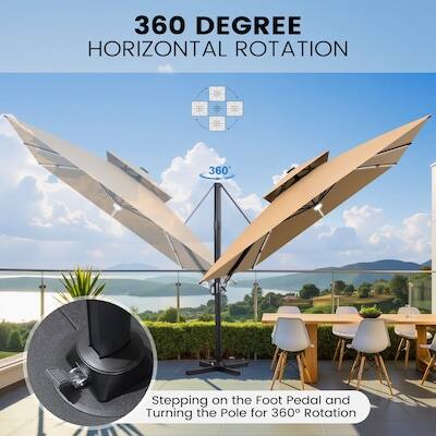 360 DEGREE HORIZONTAL ROTATION  
Stepping on the Foot Pedal and Turning the Pole for 360° Rotation