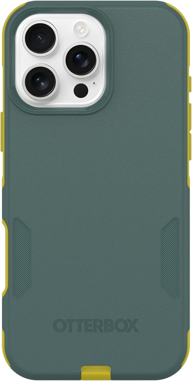 Left. OtterBox - OtterBox - Commuter Series Hard Shell for MagSafe for Apple iPhone 16 Pro Max - Ocean Sunrise (Green & Yellow).
