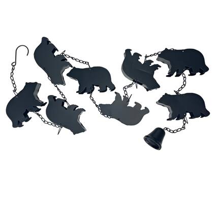 Front. Things2Die4 - Black Bear Rain Chain - 75" Long with 8 3D Bear Designs, Weighted Bell - Black.