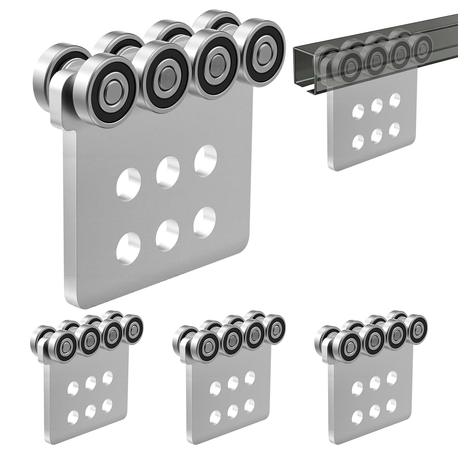 VEVOR - 8 Wheel Trolley Assembly Rollers, 4 Pcs 3000 lbs Load, Dual Bearing Trolley Assembly for 1-5/8" Wide and All 1-5/8" - Silver