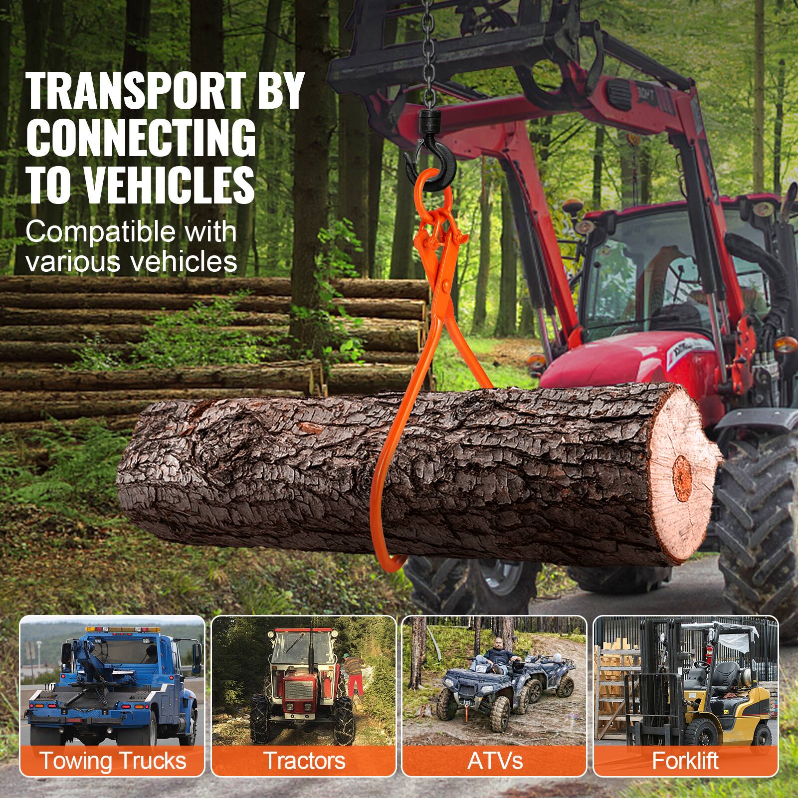 TRANSPORT BY CONNECTING TO VEHICLES  
Compatible with various vehicles  
- Towing Trucks  
- Tractors  
- ATVs  
- Forklift