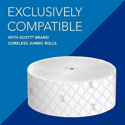 EXCLUSIVELY COMPATIBLE WITH SCOTT® BRAND CORELESS JUMBO ROLLS.