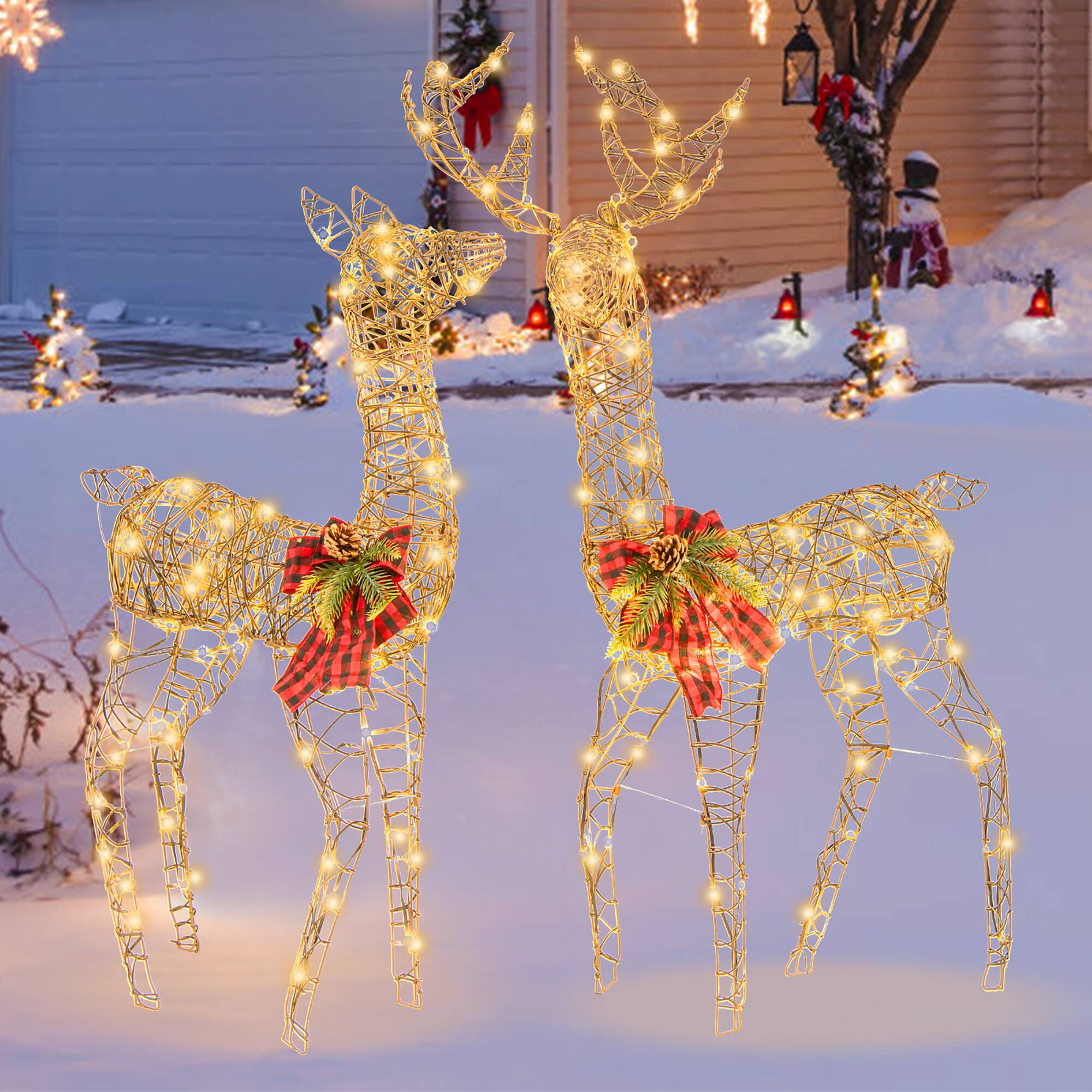 Alt View 1. Gymax - Gymax 3-Piece Reindeer Family Set w/ LED Lights Christmas Deer Weather-resistant Outdoor Indoor - Brown.