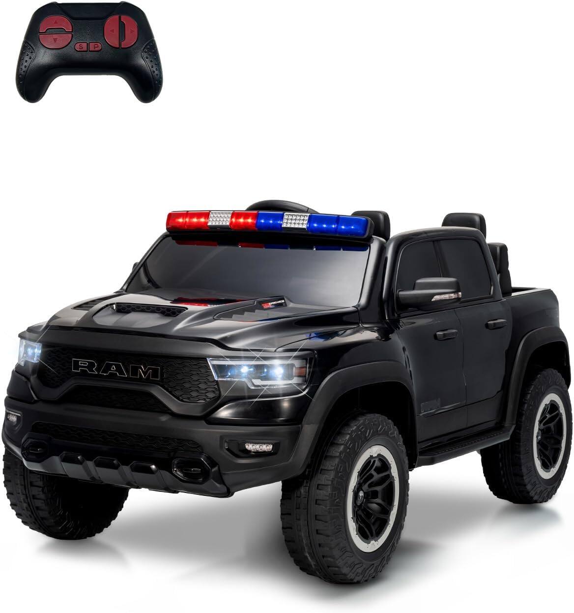 Front. Homhougo - Licensed RAM 12V Kids Ride On Truck, Remote Control Pickup, LED Lights, Music.