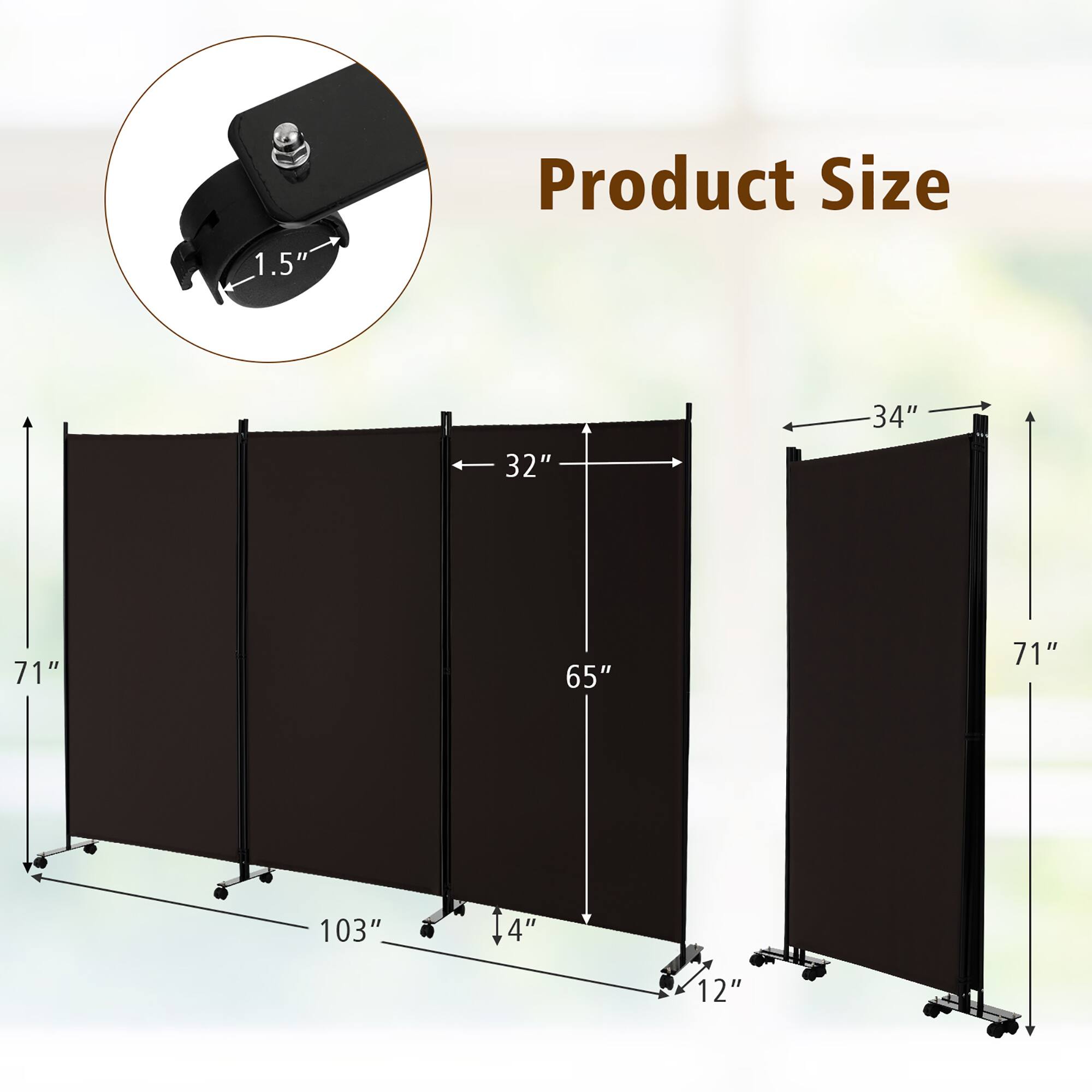 1.5"  
Product Size  
32"  
34"  
71"  
65"  
71"  
103"  
4"  
12"