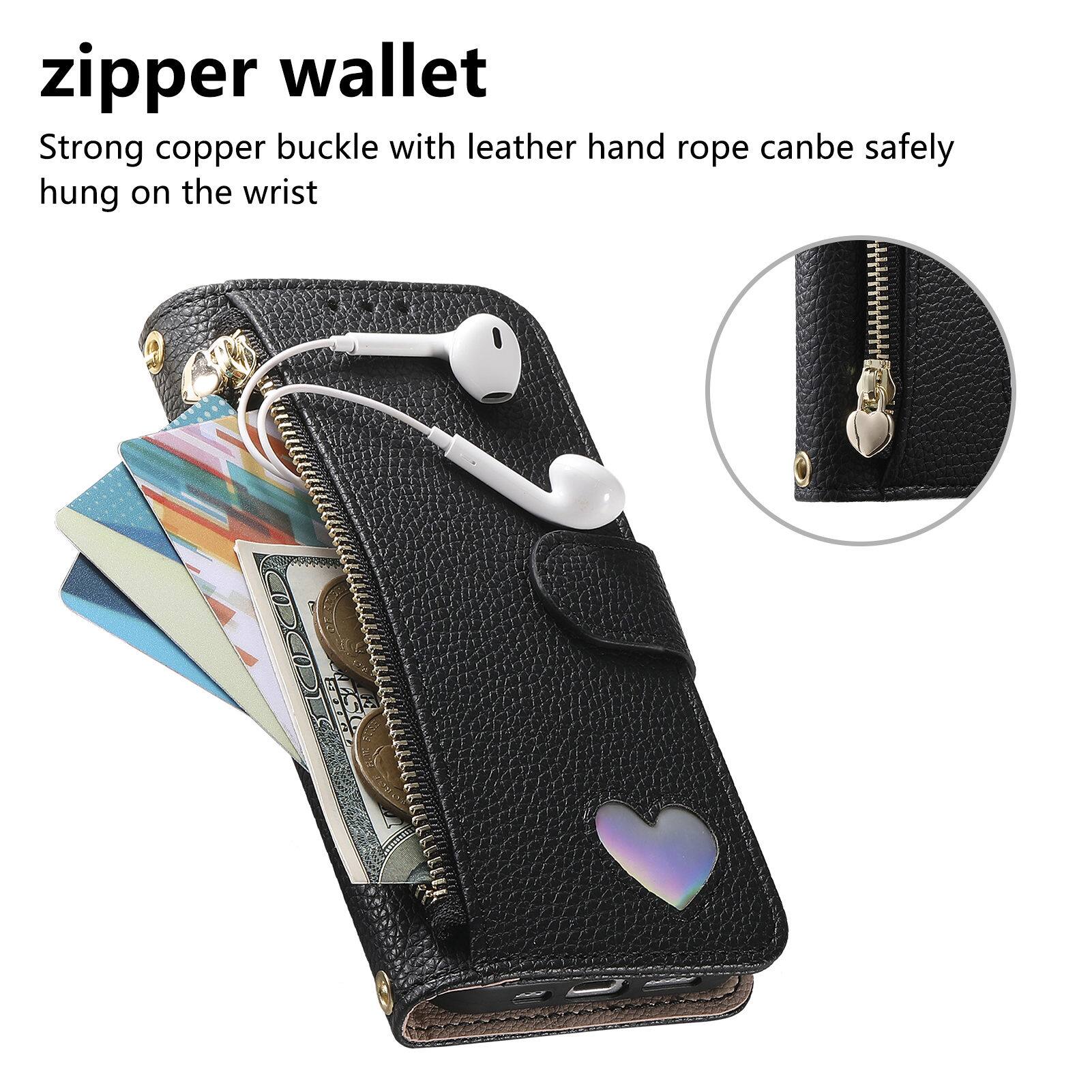 zipper wallet  
Strong copper buckle with leather hand rope can be safely hung on the wrist