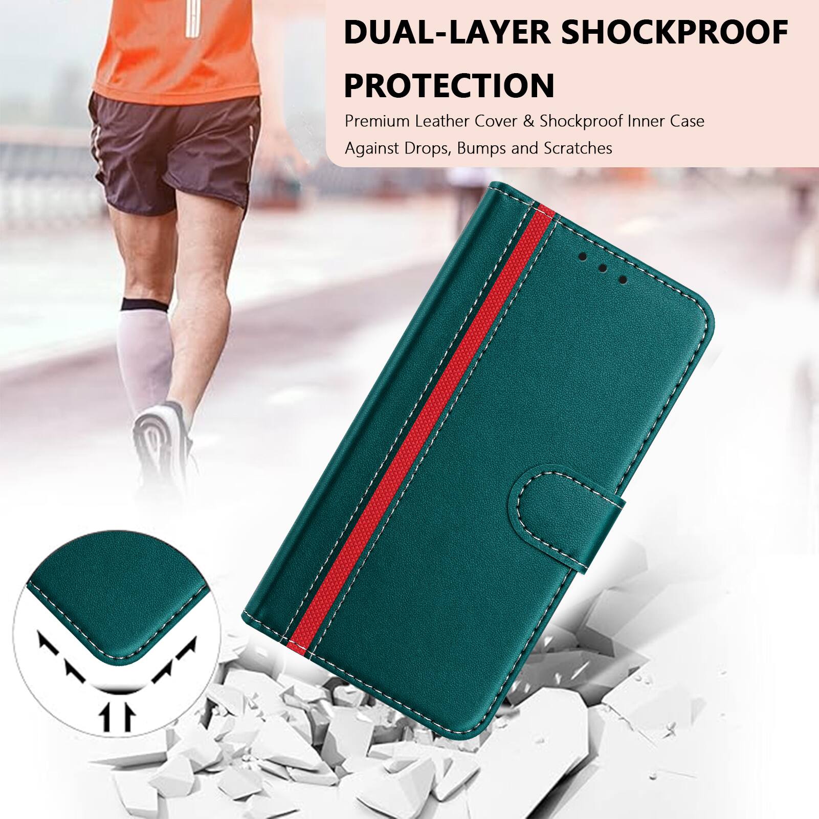 DUAL-LAYER SHOCKPROOF PROTECTION

Premium Leather Cover & Shockproof Inner Case

Against Drops, Bumps and Scratches