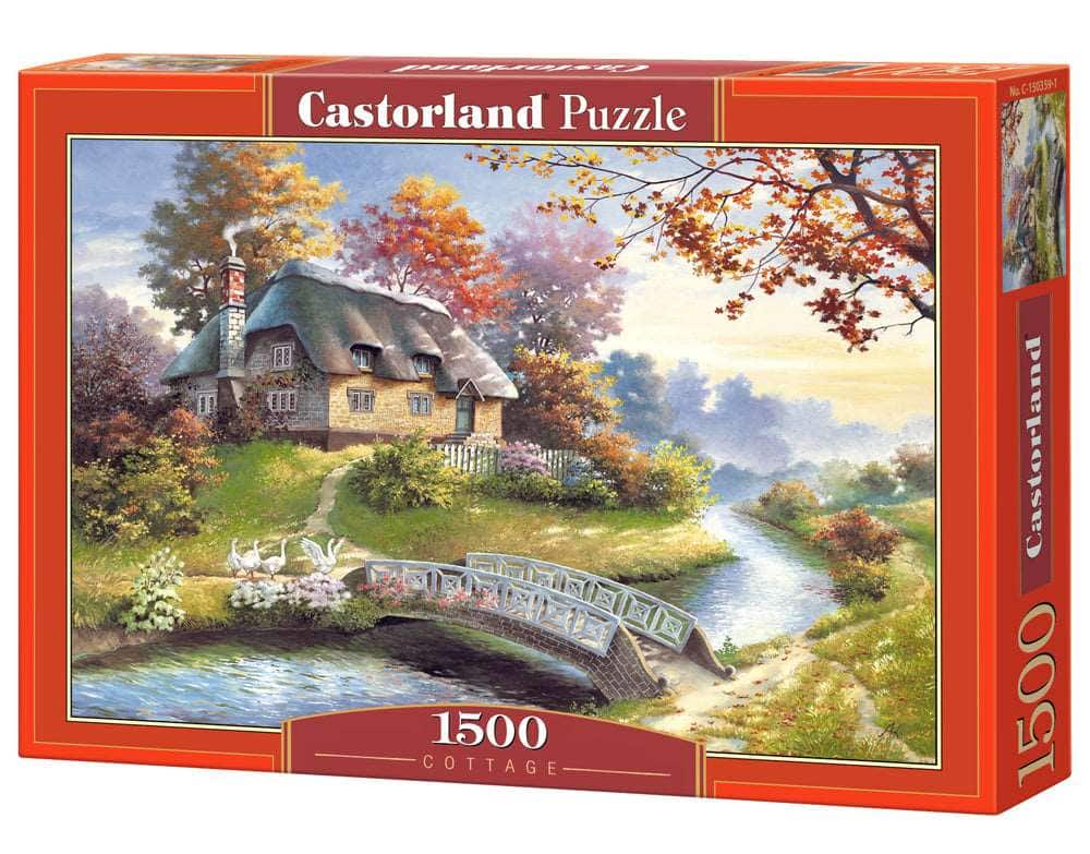 1500 Piece Jigsaw Puzzles, Cottage, Charming Nook, Pond, Countryside, Adult Puzzles, Castorland C-150359-2 - Red