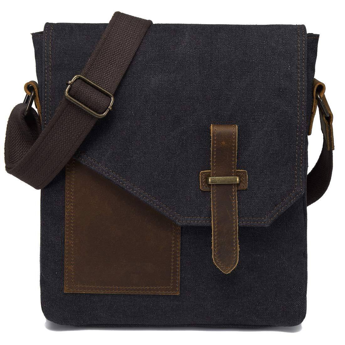 Skar Audio - Small Messenger Bag Vintage Canvas Leather Lightweight Crossbody VINTAGE STYLE: The Vaschy small messenger - Dark Gray
