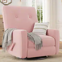 Jojoka - 360° Swivel Rocker Recliner, Corduroy Mamual Recliner Chair for Nursery, Living Room, Bedroom & Small Spaces - Pink