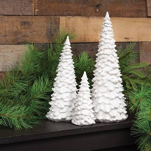 Angle. BreeBe - 3/Set Glittered White Resin Christmas Trees - White.