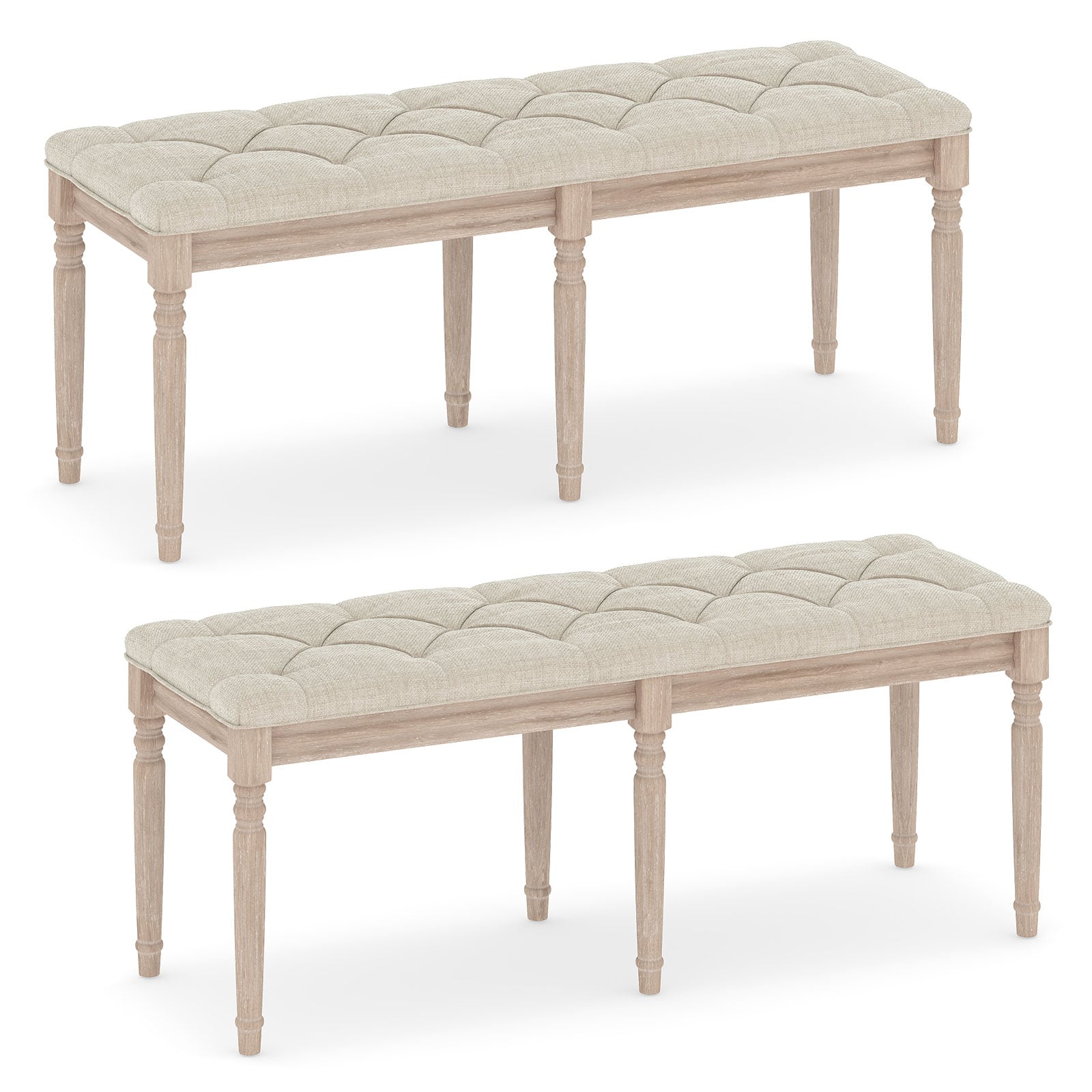 Gymax - 2PCS 47.5'' End of Bed Bench w/Tufted Decoration & Antiqued Legs for Living Room - Beige
