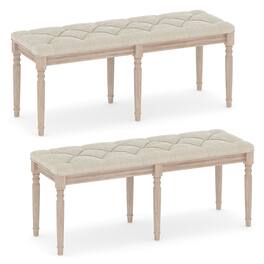 Gymax - 2PCS 47.5'' End of Bed Bench w/Tufted Decoration & Antiqued Legs for Living Room - Beige