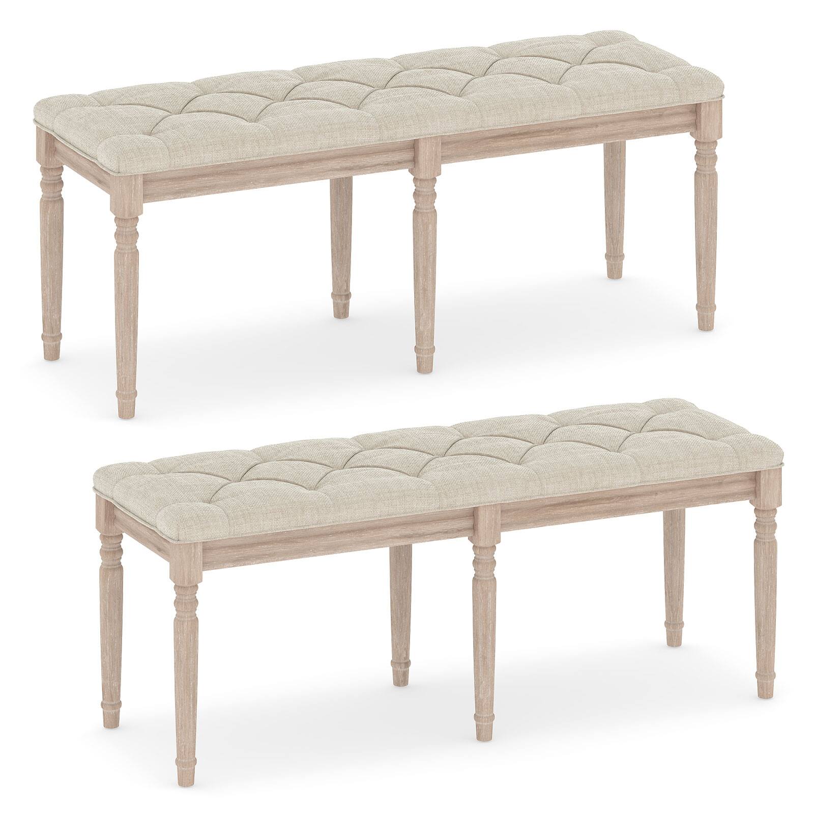 Front. Gymax - Gymax 2PCS 47.5'' End of Bed Bench w/Tufted Decoration & Antiqued Legs for Living Room - Beige.
