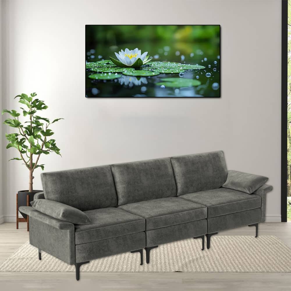 Hivvago - Spacious 3-Seater Sectional Sofa with Sleek Metal Legs for 3–4 People - Gray