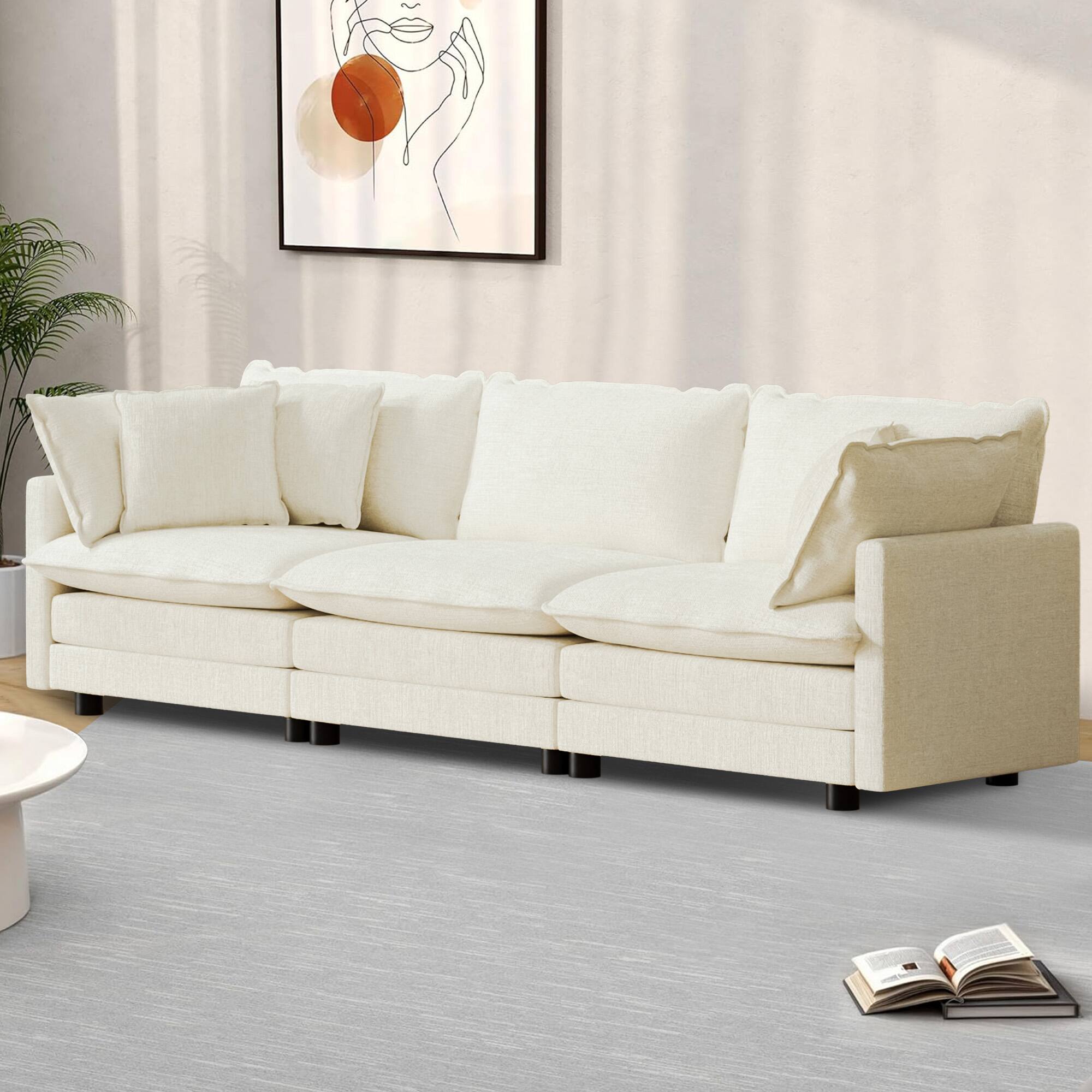 Alt View 5. KERDOM - Furniture 3 Seat Sofa for Living Room, Convertible Chenille Sectional Sofa Couch for Apartment Studio, Free Pillows - Beige.