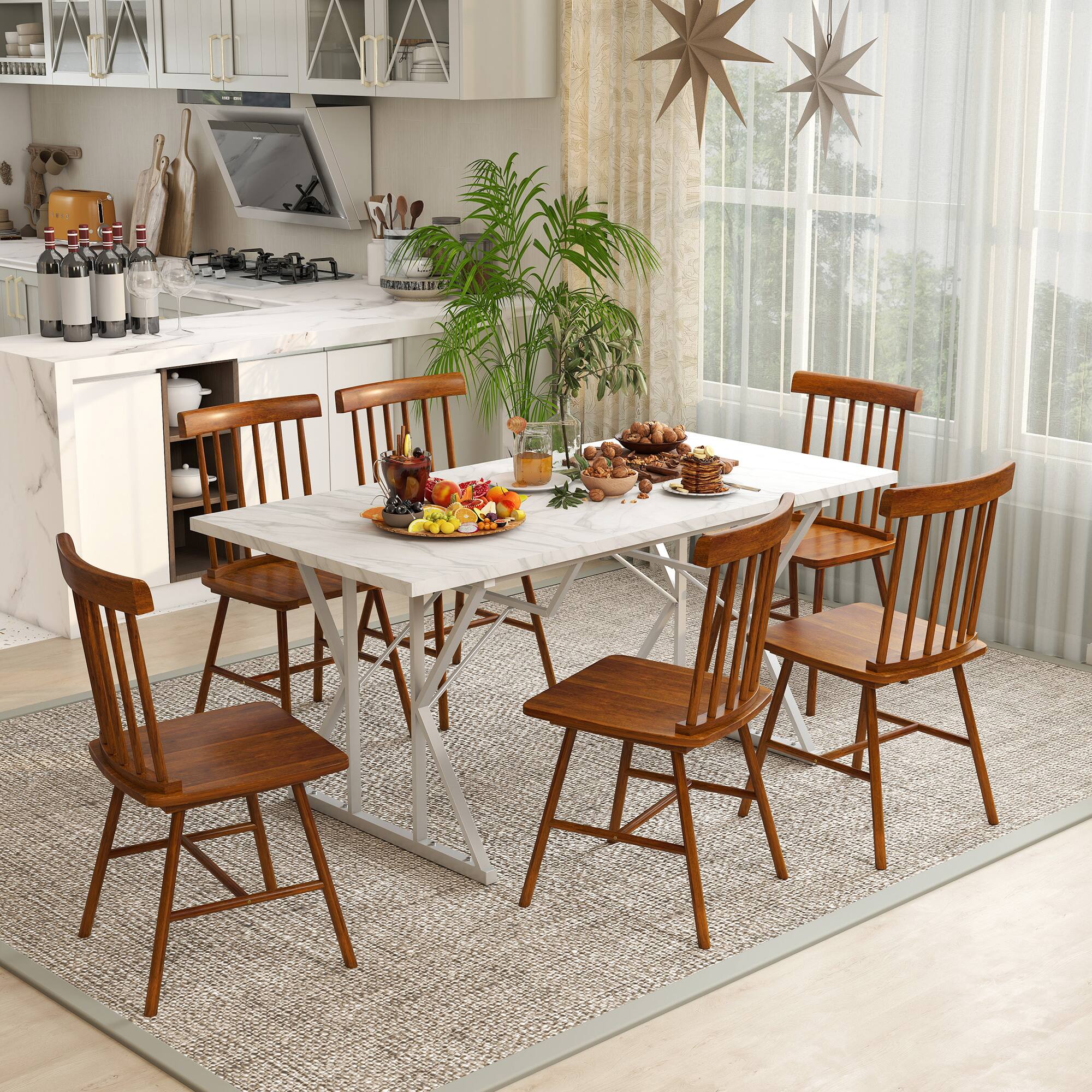 Alt View 7. Homcom - Windsor Dining Chairs Set of 2, Farmhouse Wooden Kitchen Chairs with Spindle Backrest for Dining Room, Living Room - Light Brown.