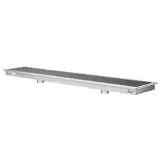 Front. Koolmore - 18" x 108" Stainless Steel Floor Trough Drain, 14-Gauge with Subway-Style Grating & Removable Drain Basket, NSF Listed - Stainless-Steel.
