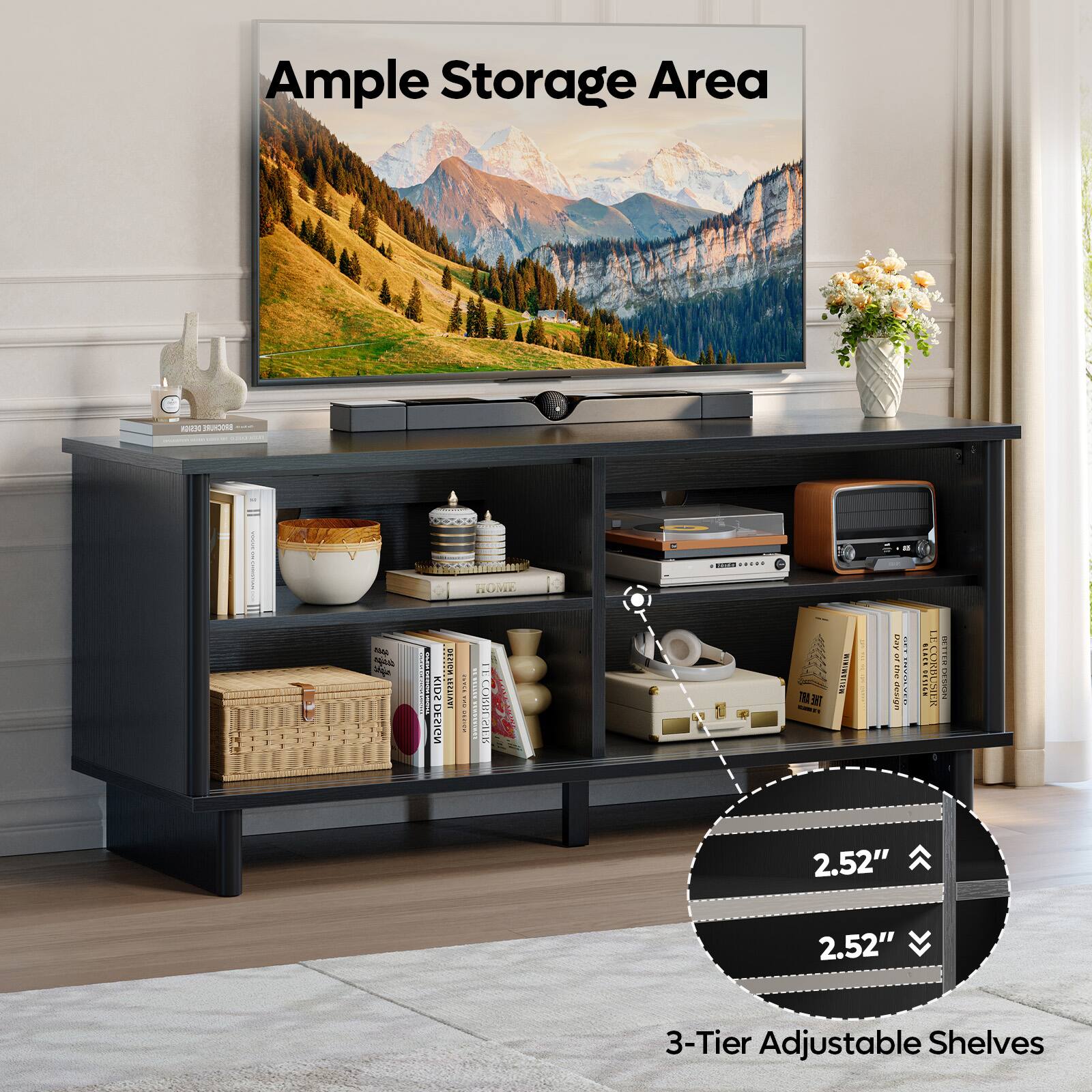 Ample Storage Area  
3-Tier Adjustable Shelves  
2.52"  
2.52"