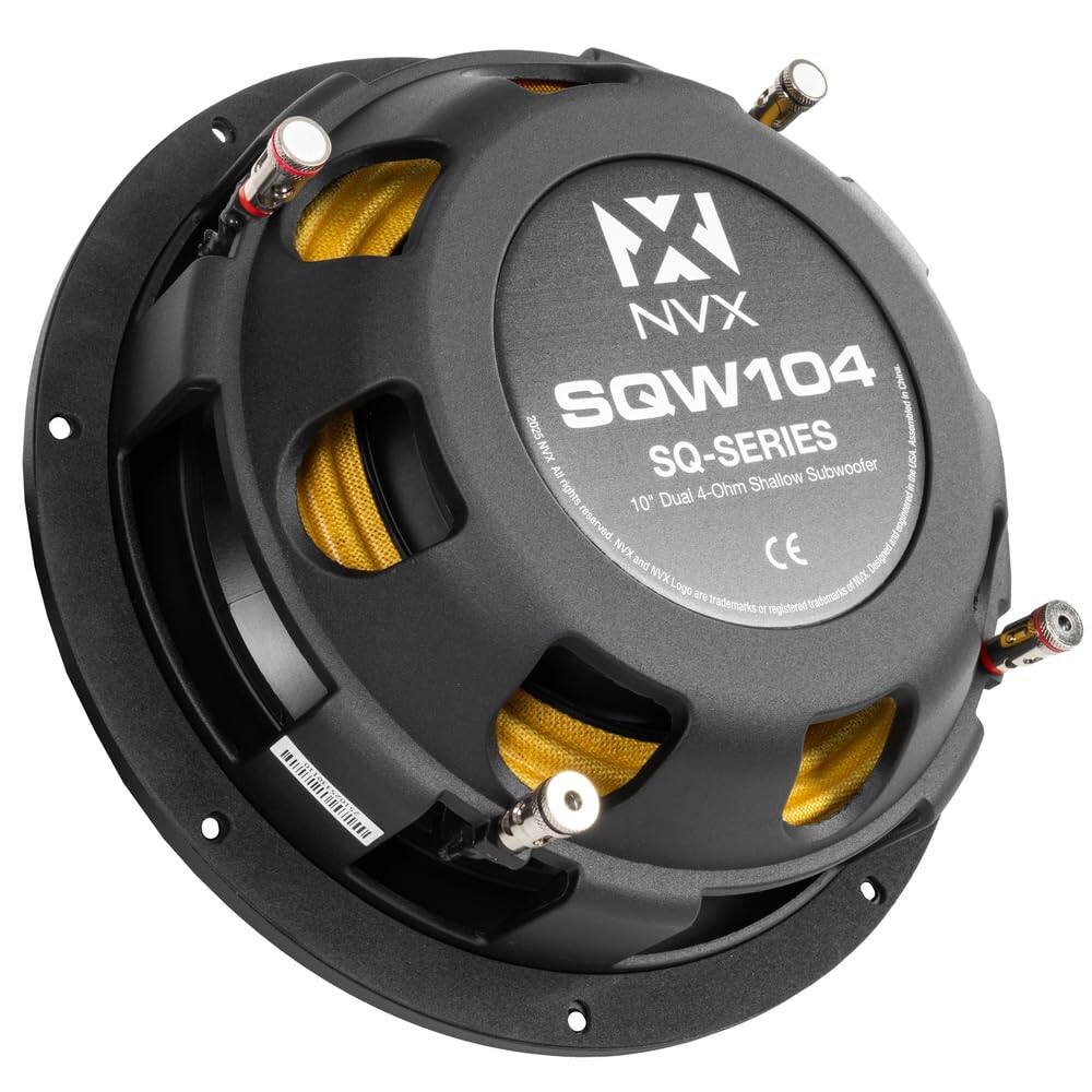 IX1 NVX SQW104 Chesa 2025 Assembled XAN Al SQ-SERIES Shallow Subwoofer 5 LOA rights Dual 4-Ohm 10 mghetred reserved ved Dur NvxXand and NVX CE Designed NVXLogo Logo NX - frademans ttrademarks registeridradeats registered