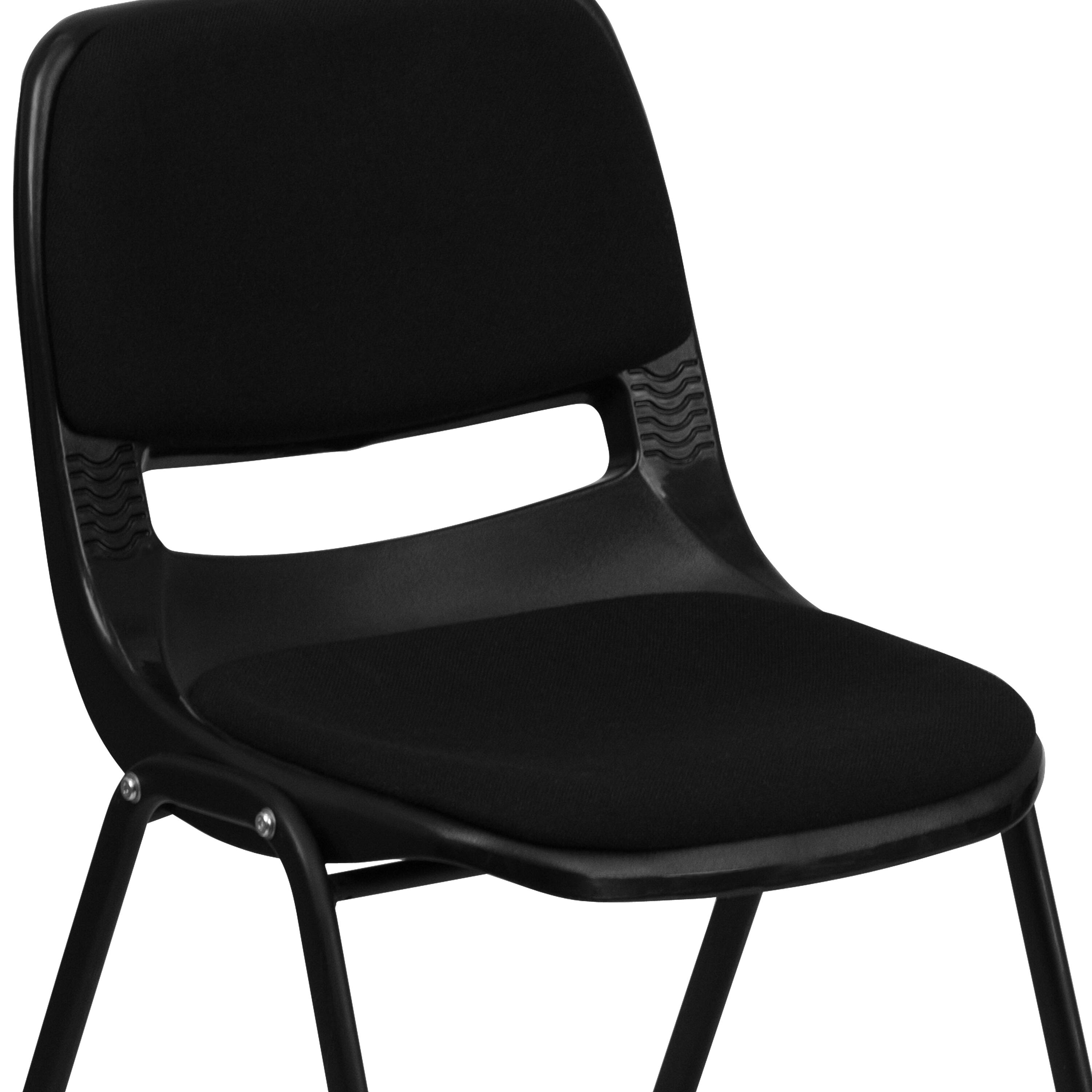 Alt View 8. Emma + Oliver - 880 lb. Capacity Padded Ergonomic Shell Stack Chair with Metal Frame - Black.