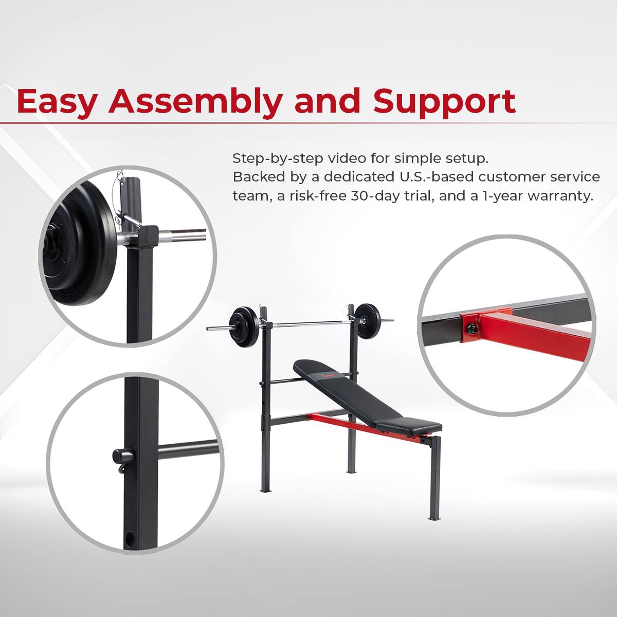 Easy Assembly and Support

Step-by-step video for simple setup.
Backed by a dedicated U.S.-based customer service team, a risk-free 30-day trial, and a 1-year warranty.