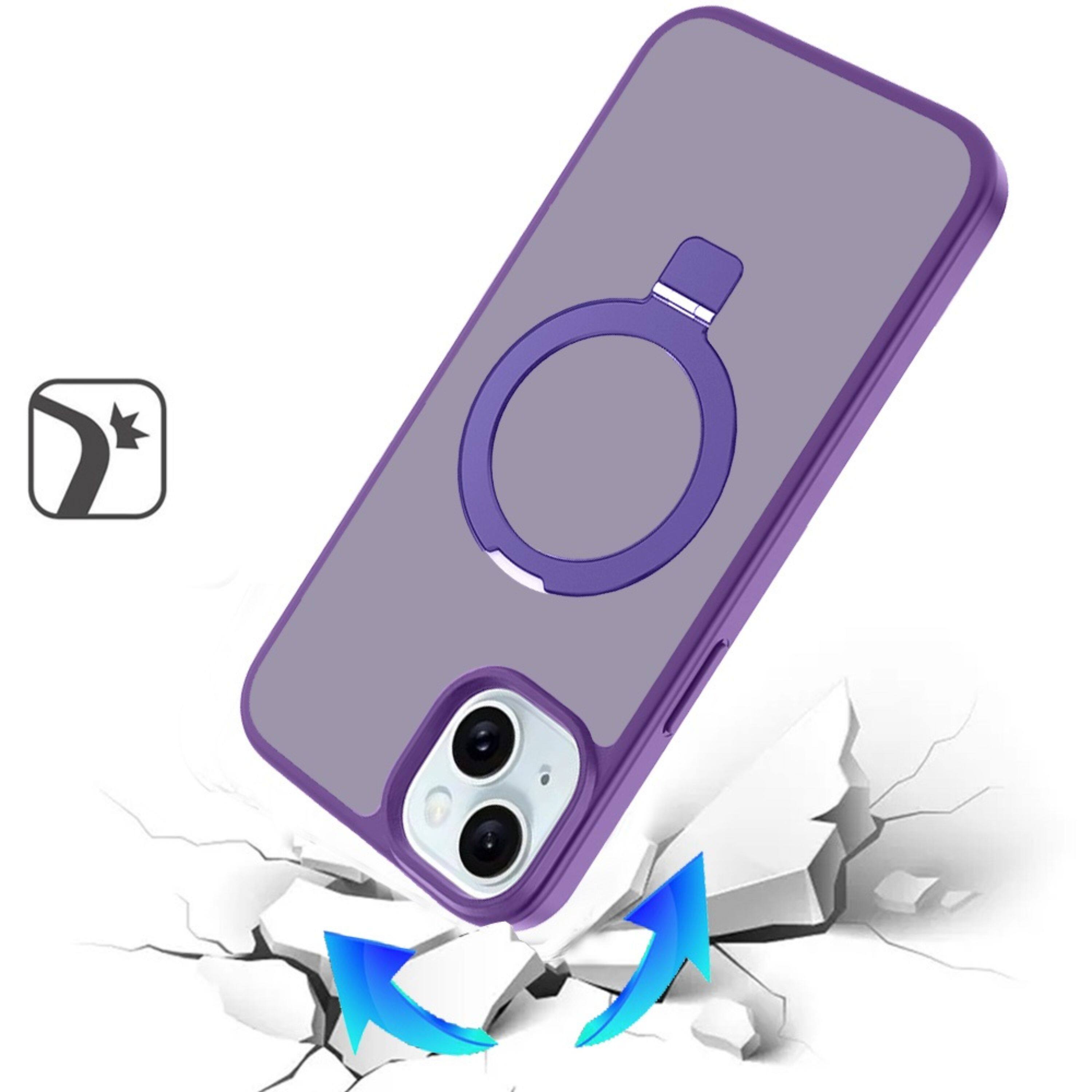 Left. Kitcheniva - Metal Circle Ring Stand Rugged Cover With Tempered Glass For iPhone 13/14 Dark Purple - Dark Purple.