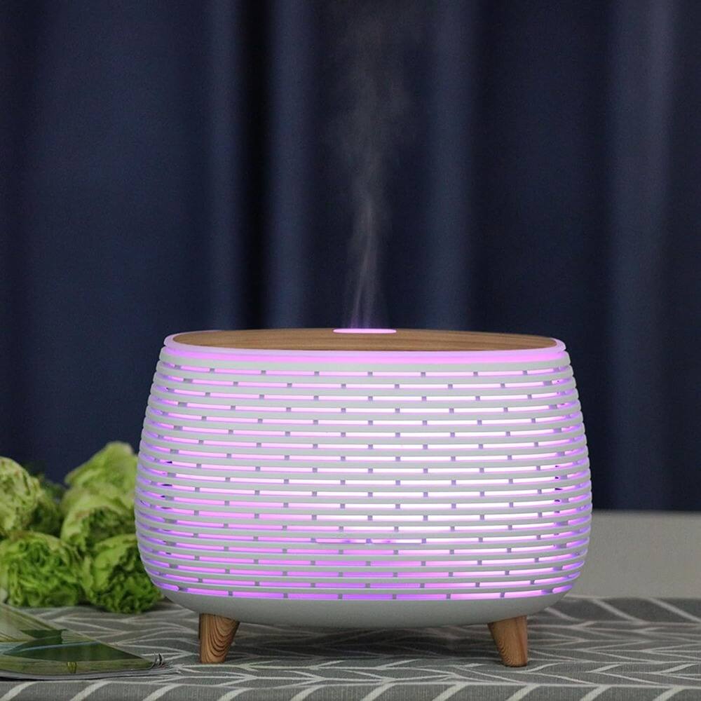 Alt View 2. RTMB - 2-in-1 Bluetooth Speaker & Diffuser – 400ml, Ultrasonic, 7-Color Light, White/Wood.