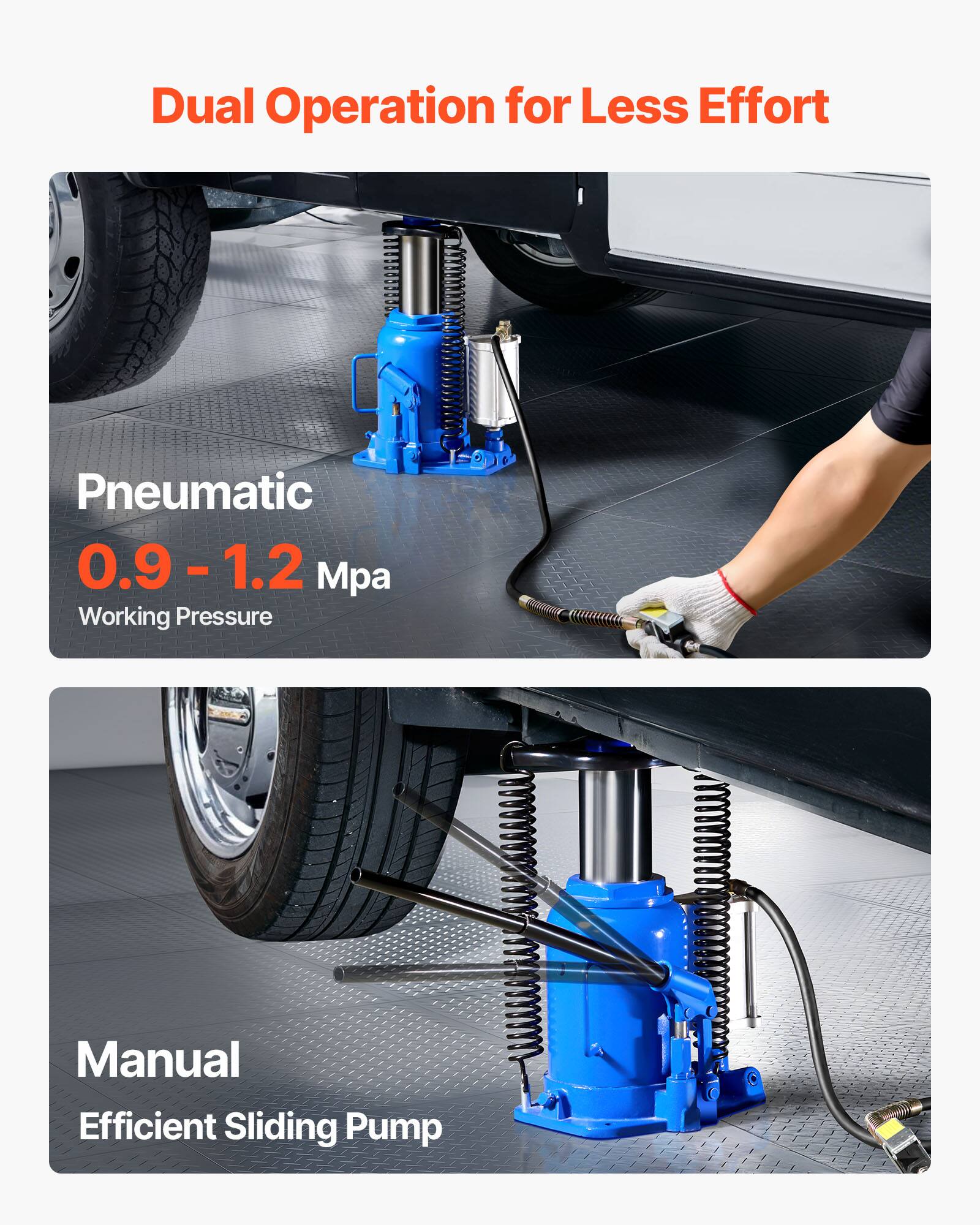 Dual Operation for Less Effort

Pneumatic
0.9 - 1.2 Mpa
Working Pressure

Manual
Efficient Sliding Pump